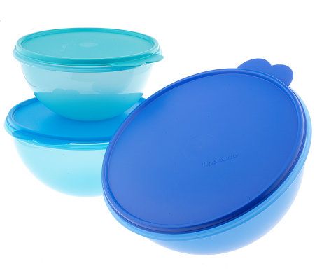 Tupperware Ideal Little Bowls Set of (3) Blue with White Seals