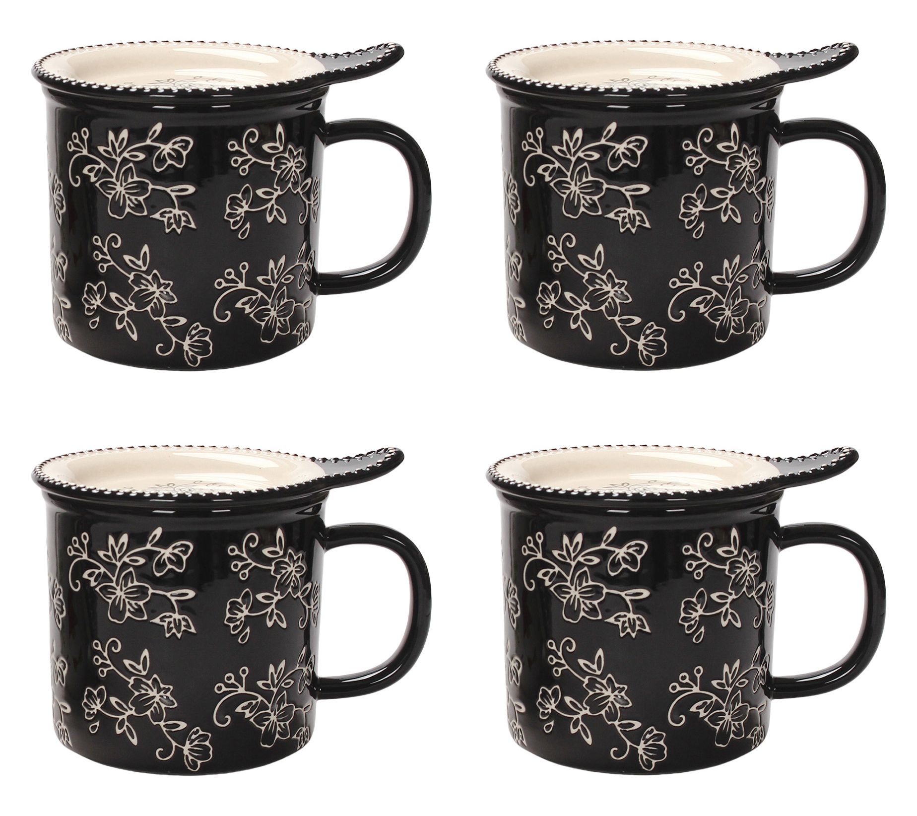 "As Is" Temp-tations Floral Lace Set of (4) 24-oz Mega Mugs