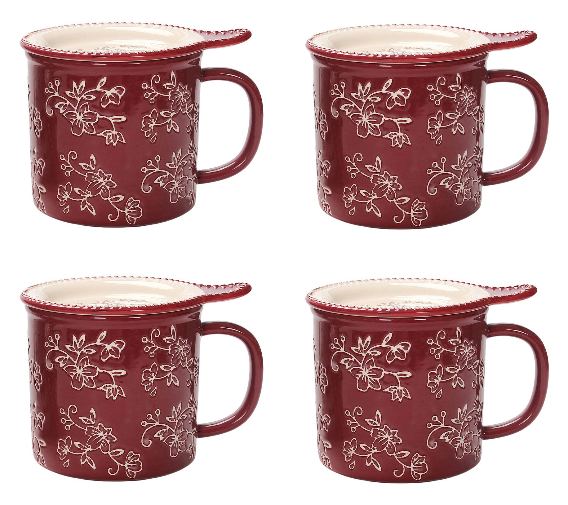 "As Is" Temp-tations Floral Lace Set of (4) 24-oz Mega Mugs
