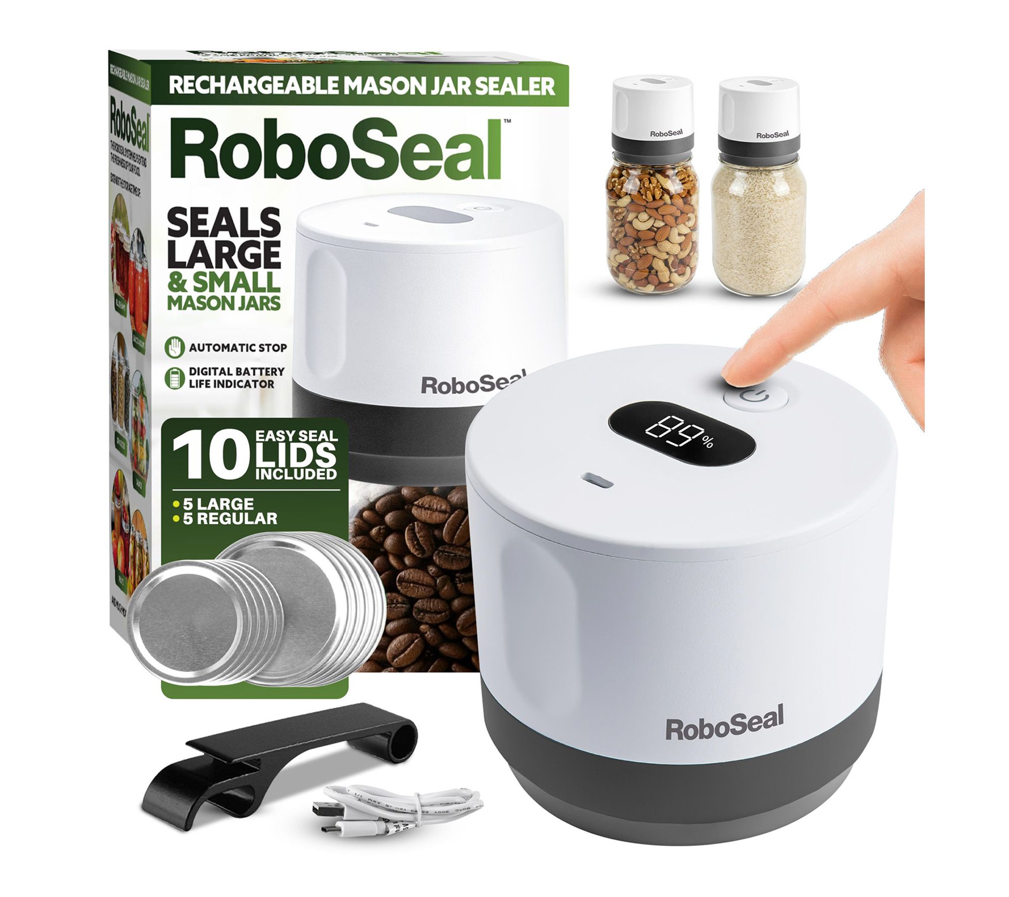 RoboSeal Rechargeable Mason Jar Vacuum Sealer Kit with 10 Lids