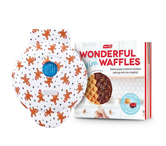DASH Holiday Gift Set Snowflake or Gingerbreadman; Waffle Maker & Mini Cookbook