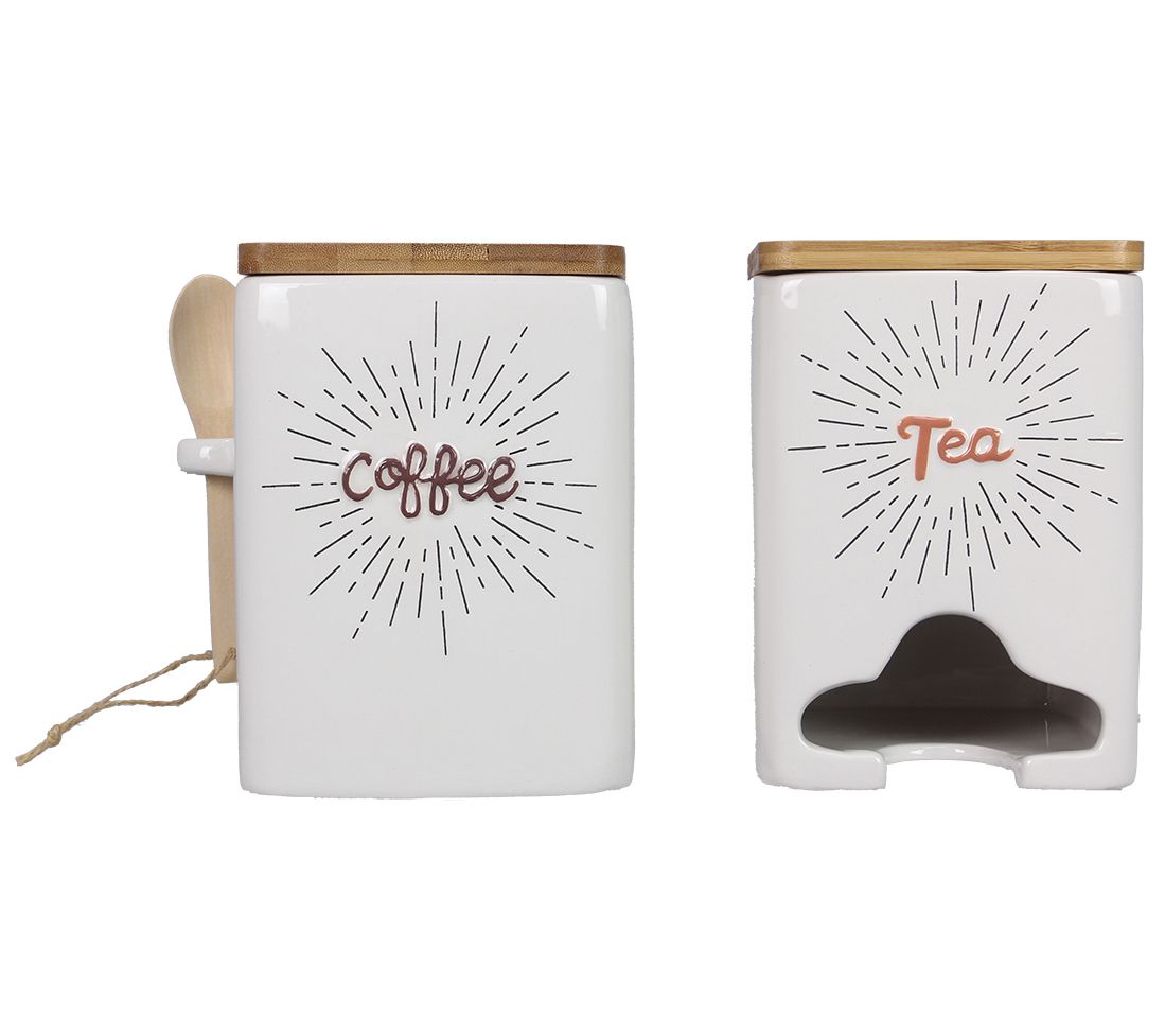 Young's Coffee/Tea Holders with Wood Lid and Spoon Set of 2