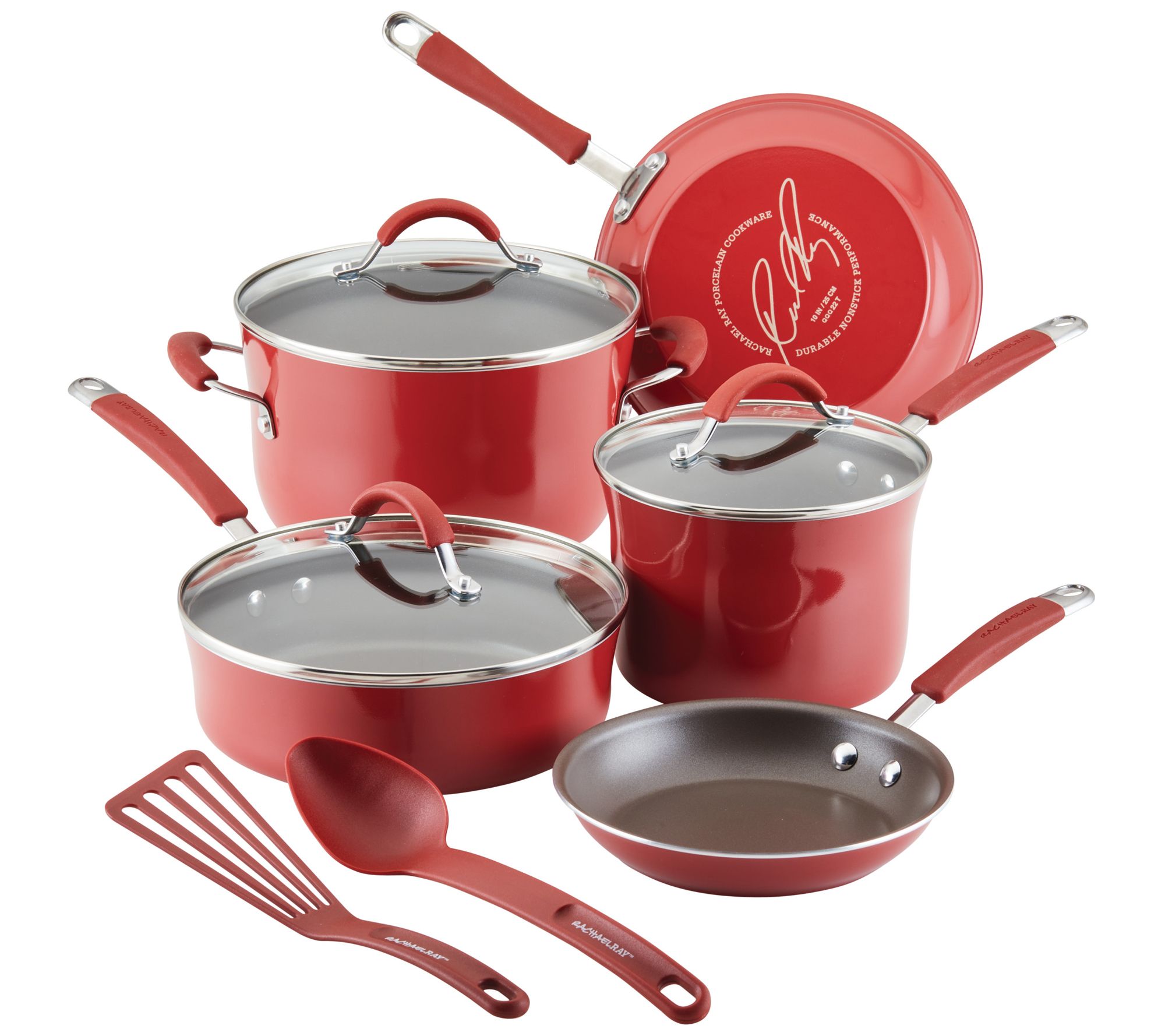 Rachael Ray Cucina Nonstick Bakeware Baking Pans Set, 10 Piece, Latte Brown  and Cranberry Red