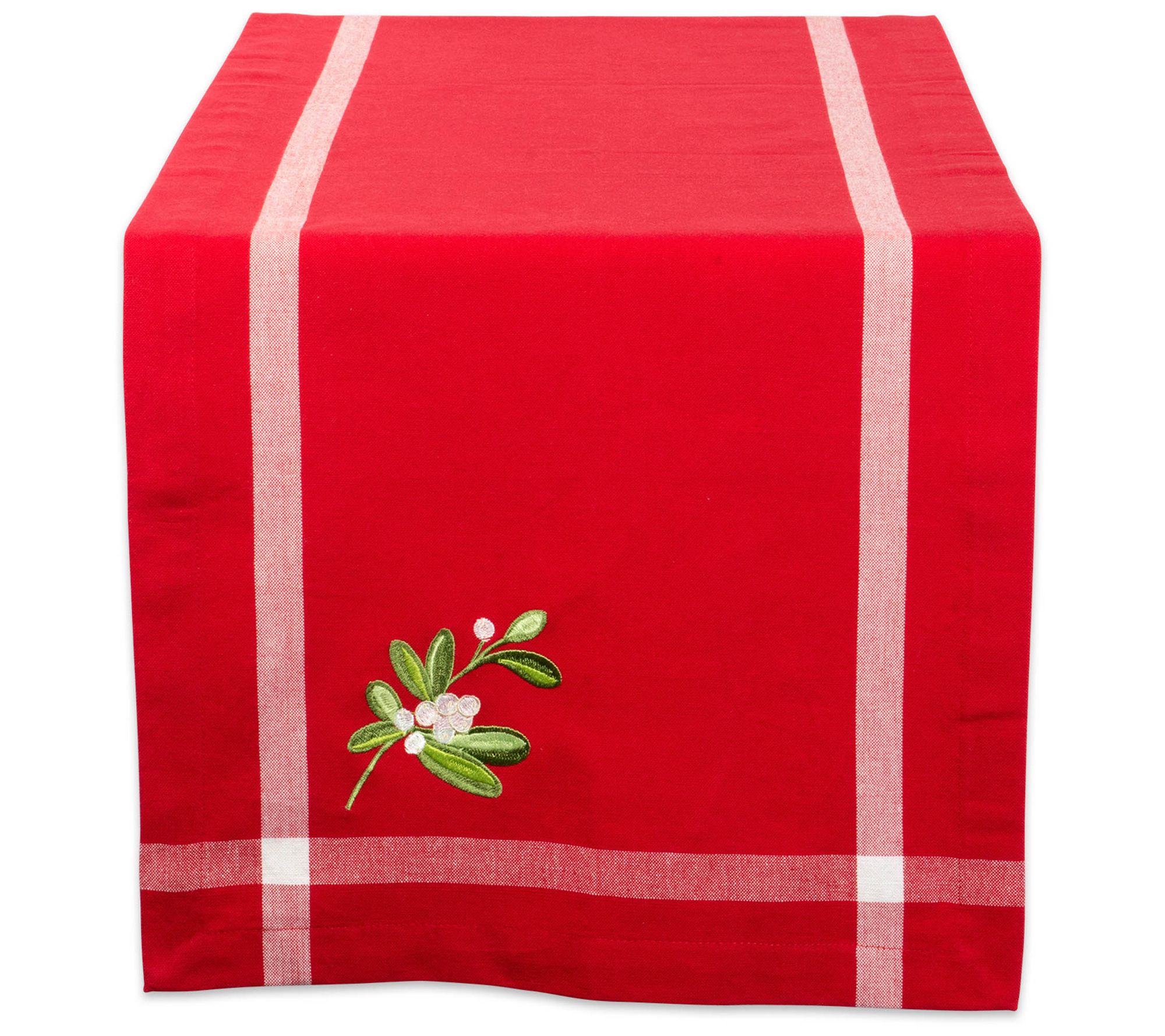 Design Imports Red Embroidered Mistletoe Tableunner 14x72