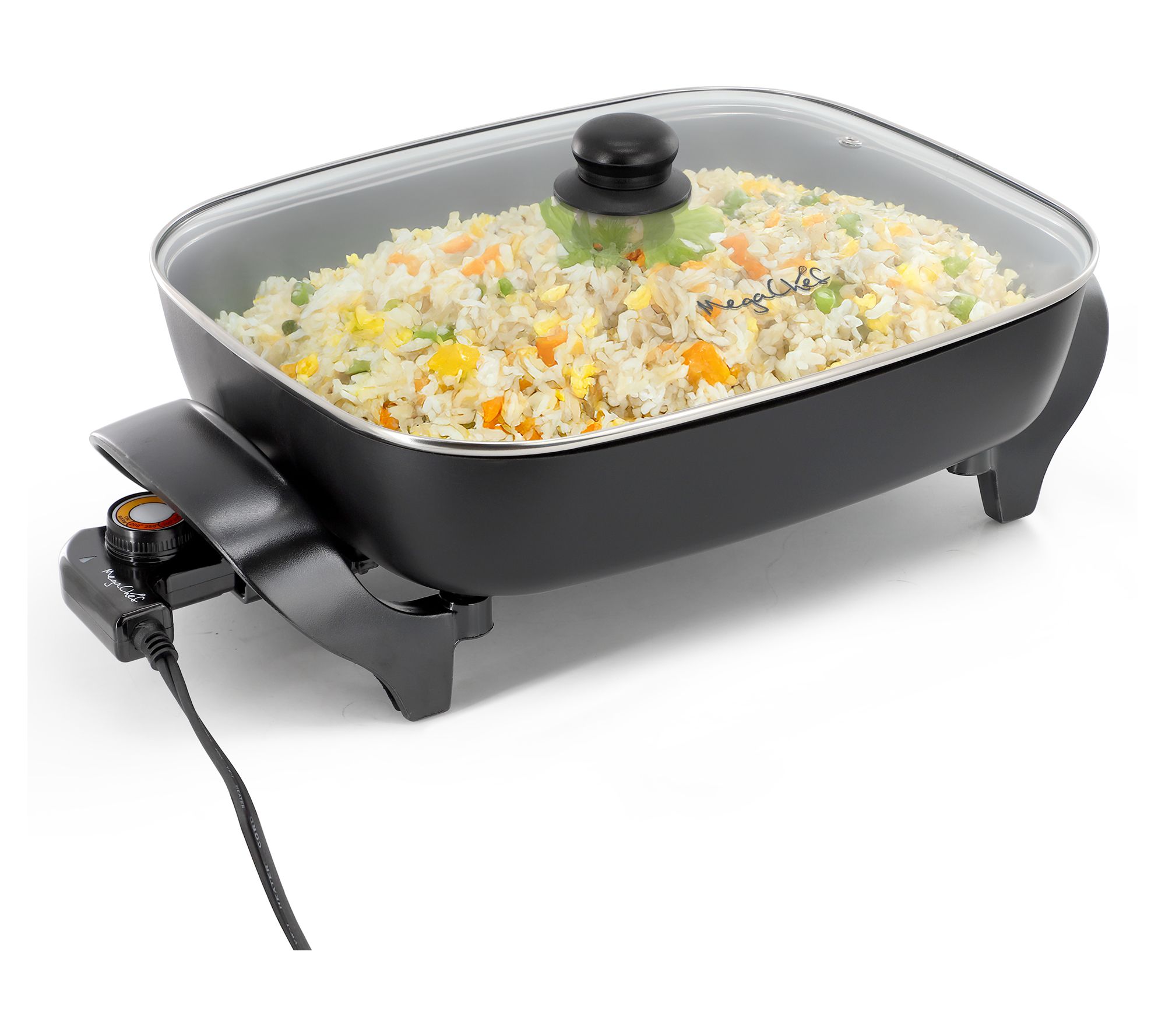 MegaChef 14.96" Electric Fry Pan with Temperedlass Lid