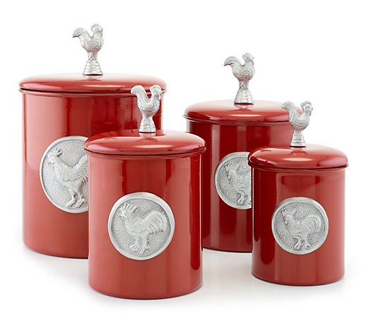 Old Dutch 4-Piece Red Rooster Canister Set