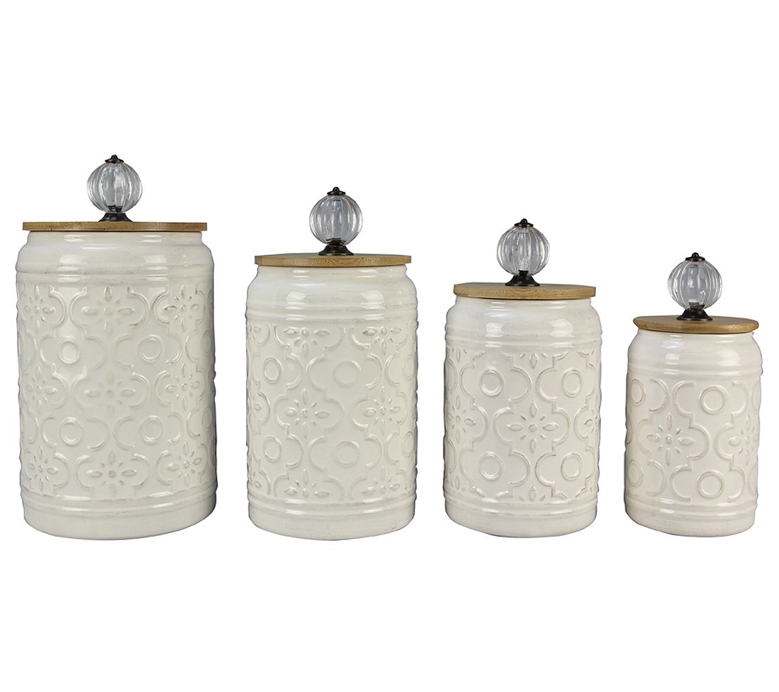 Young's Inc. Set of 4 Ceramic Canisters with Crystal Knobs