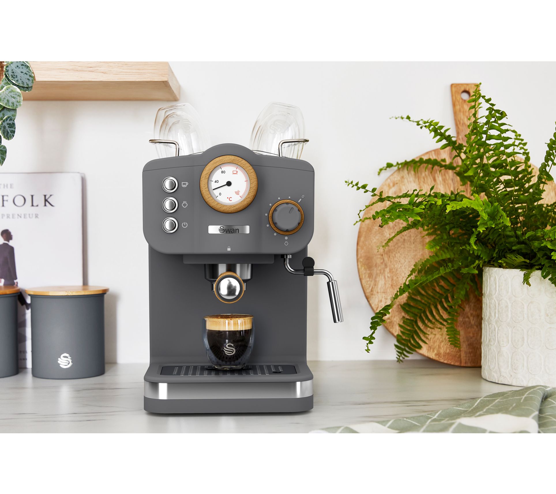 Swan Gray Nordic Pump Espresso Coffee Machine