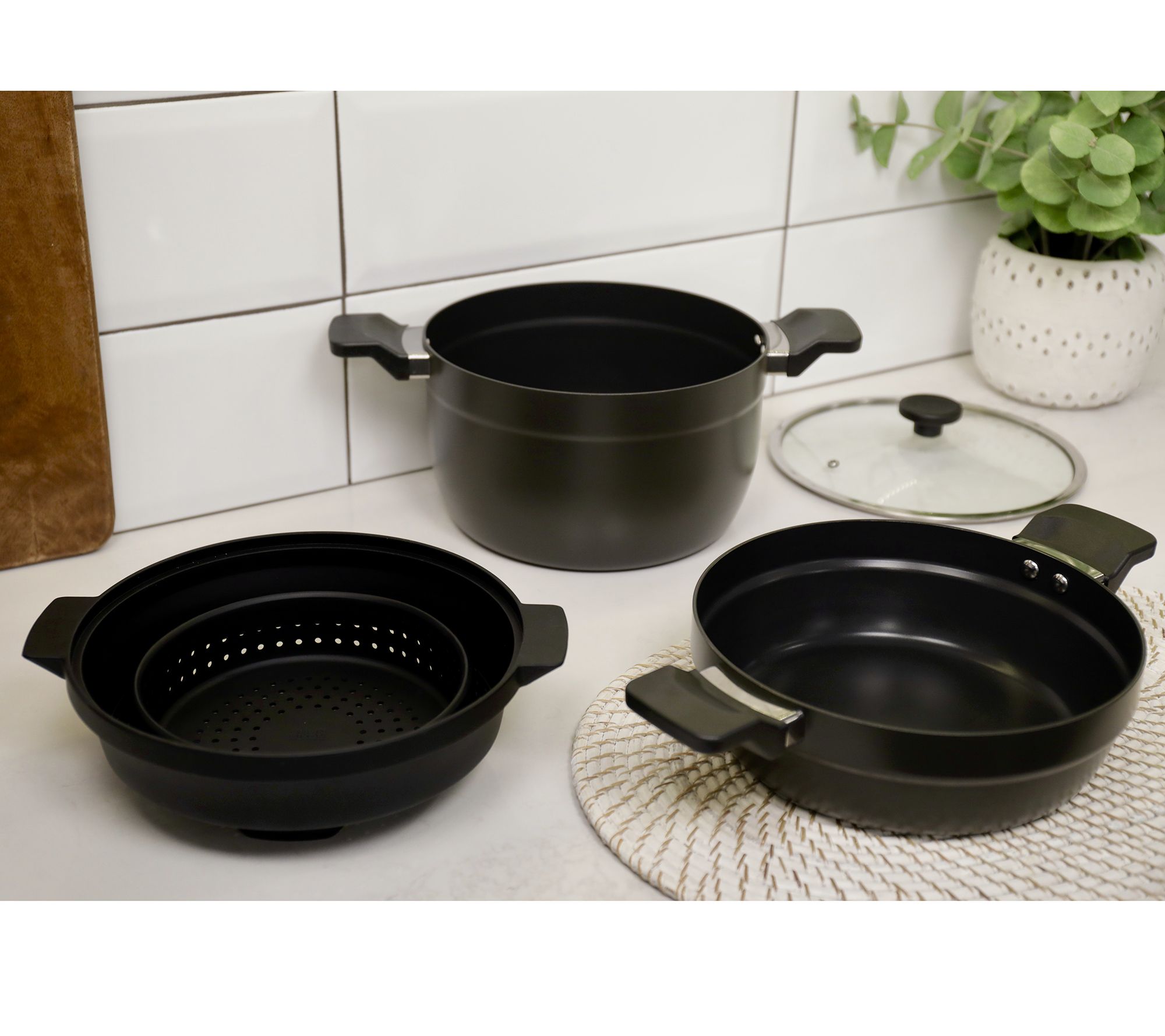 Kuhn Rikon 2-Pc Nesting Nonstick Cookware Set w/ Colander & Lid