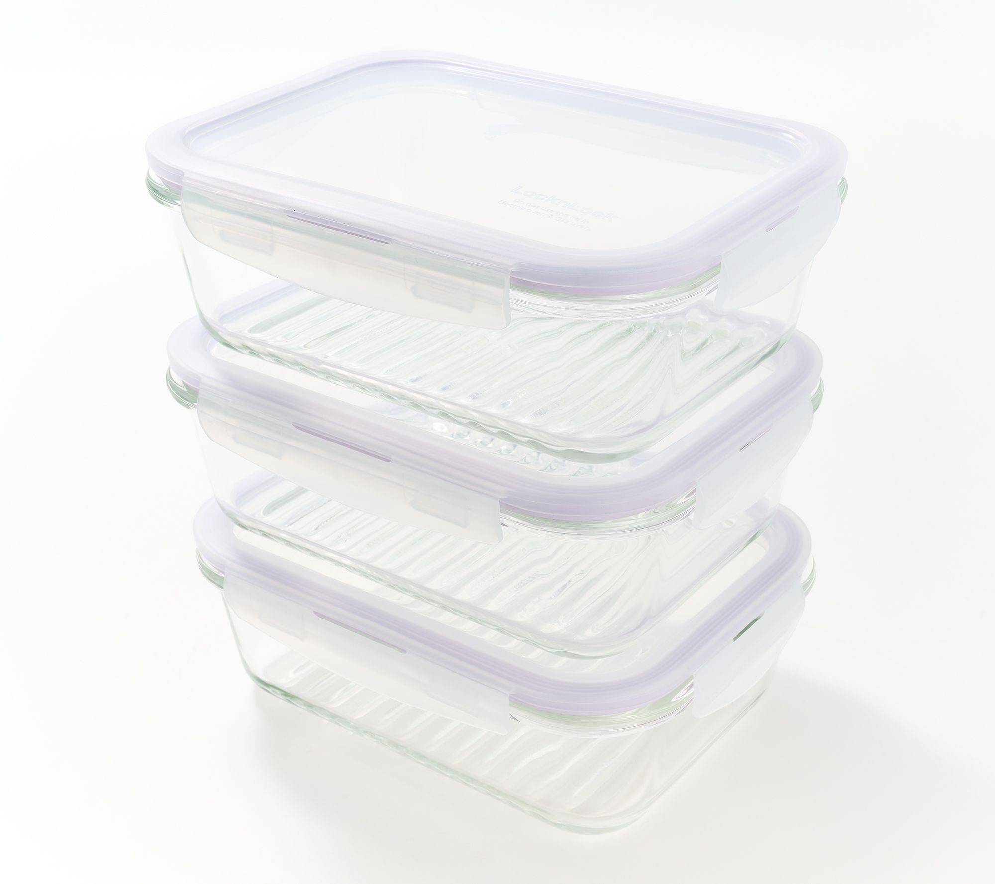 LocknLock Set of 3 Glass Multi-Color Rectangles with Ridged Bottom