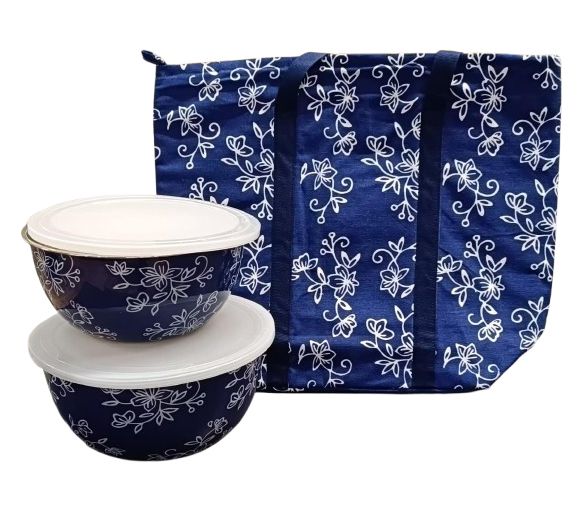 Temp-tations Floral Lace Tote Bag with Stainless Steel Bowls