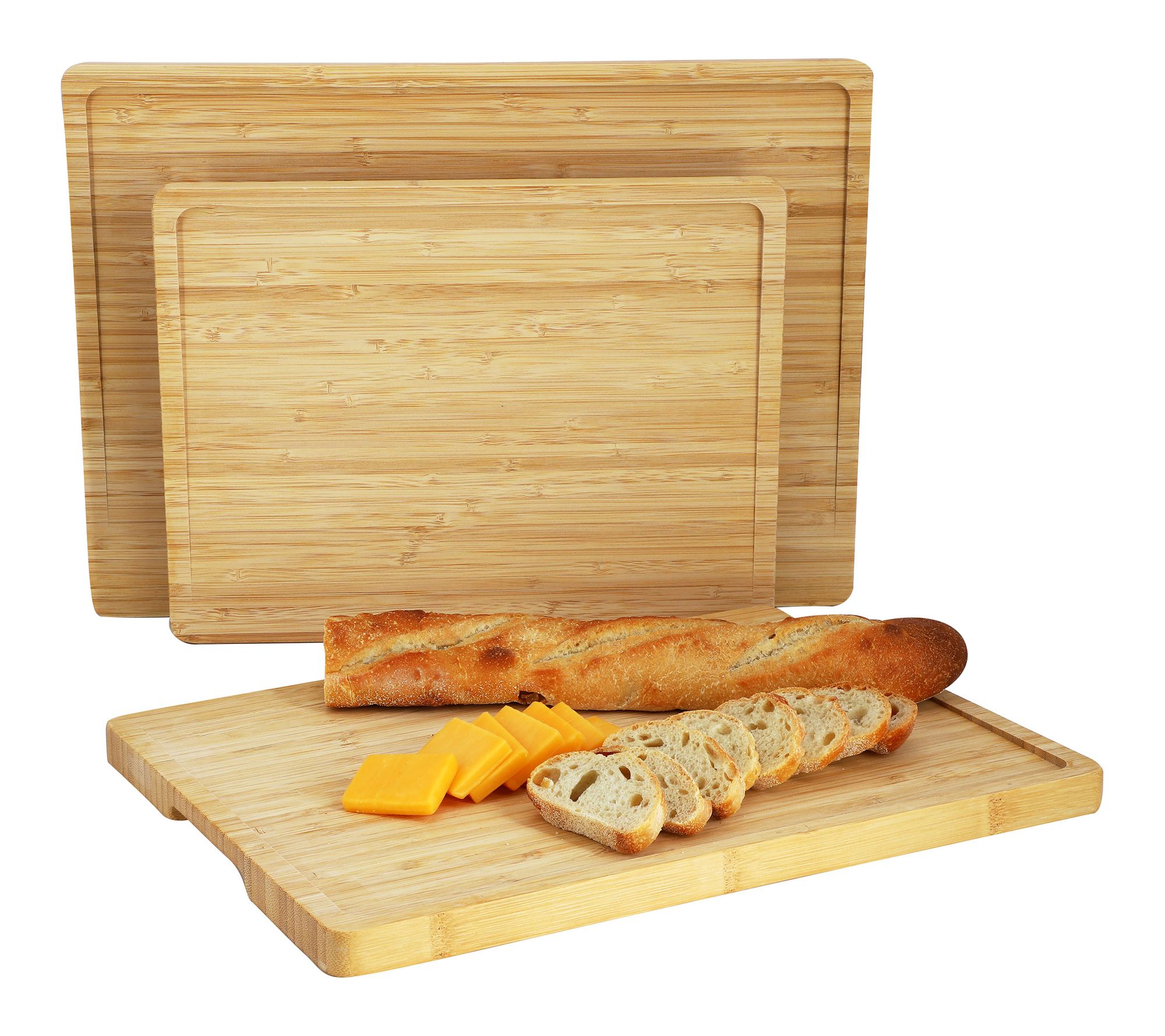 MegaChef 3pc Bamboo Cutting Prep Boards with Slanted Groove
