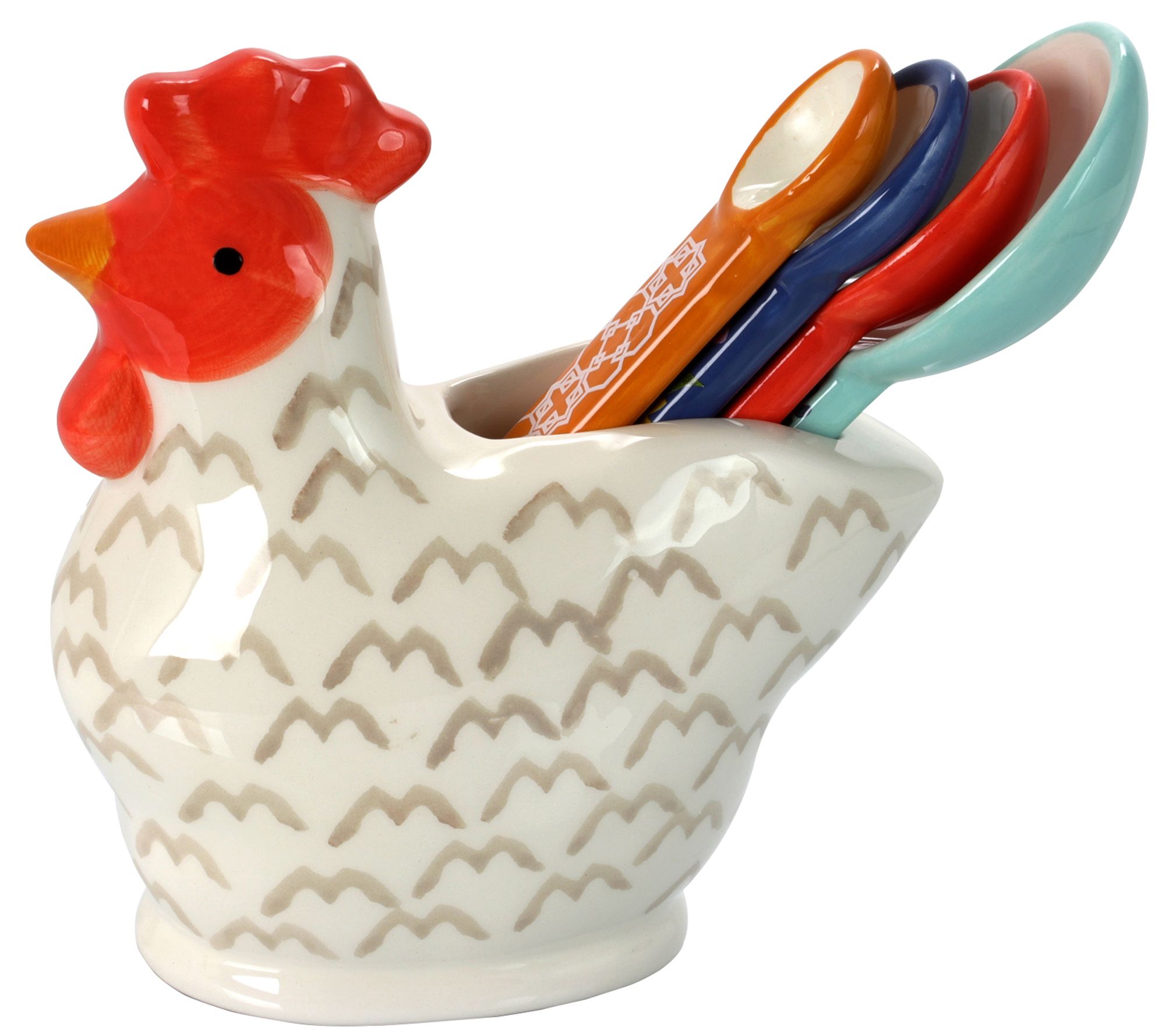 White Ceramic Country Kitchen Chicken With Measuring Spoons