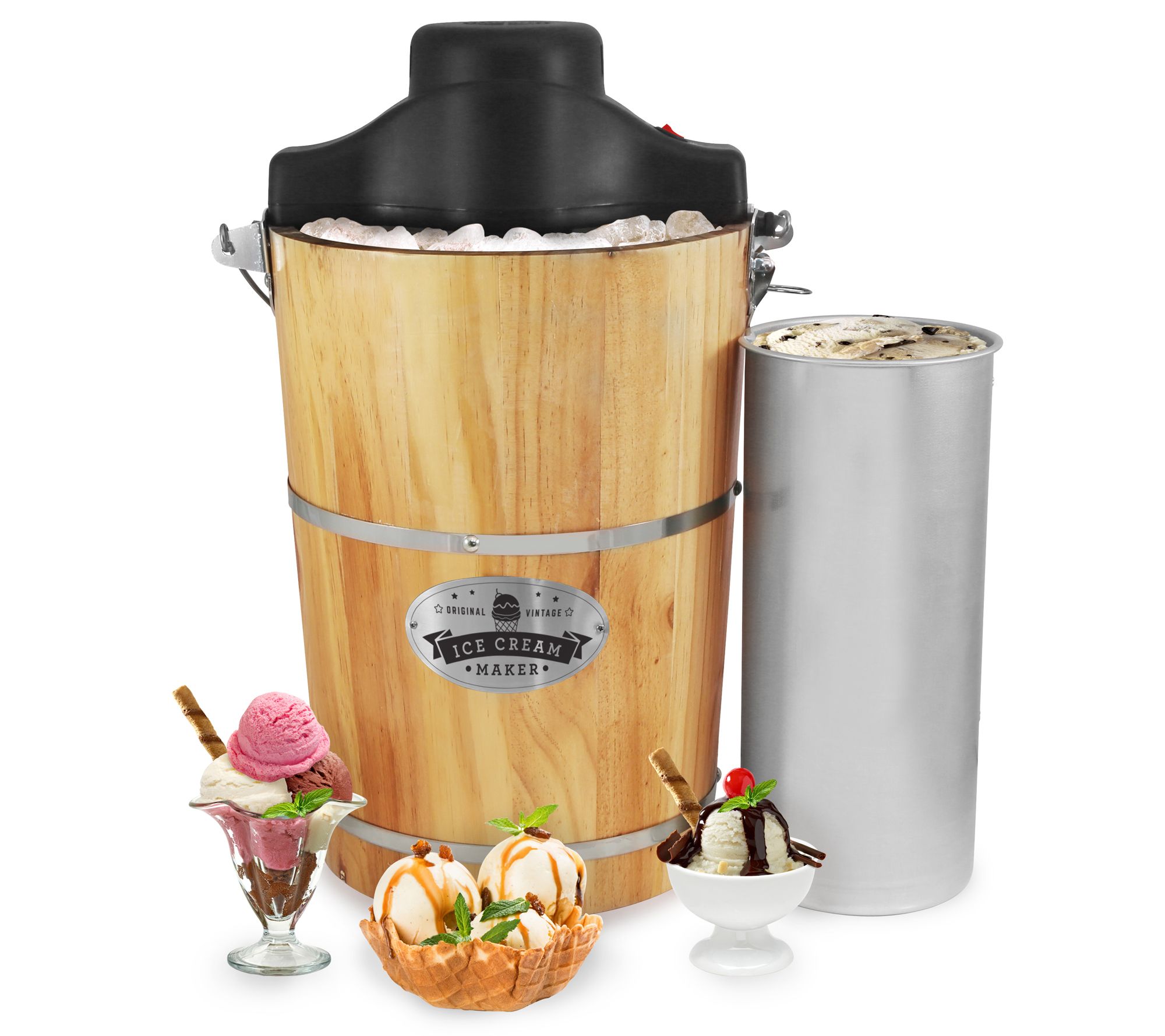 Elite Gourmet 4-Qt. Old Fashioned Pine Bucket Electric Ice Cream Maker