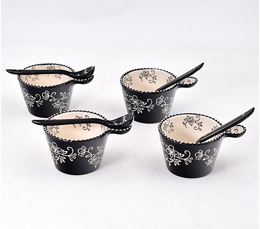 Temp-tations Floral Lace Set of 4 Petite Serving Bowls w/ Spoons