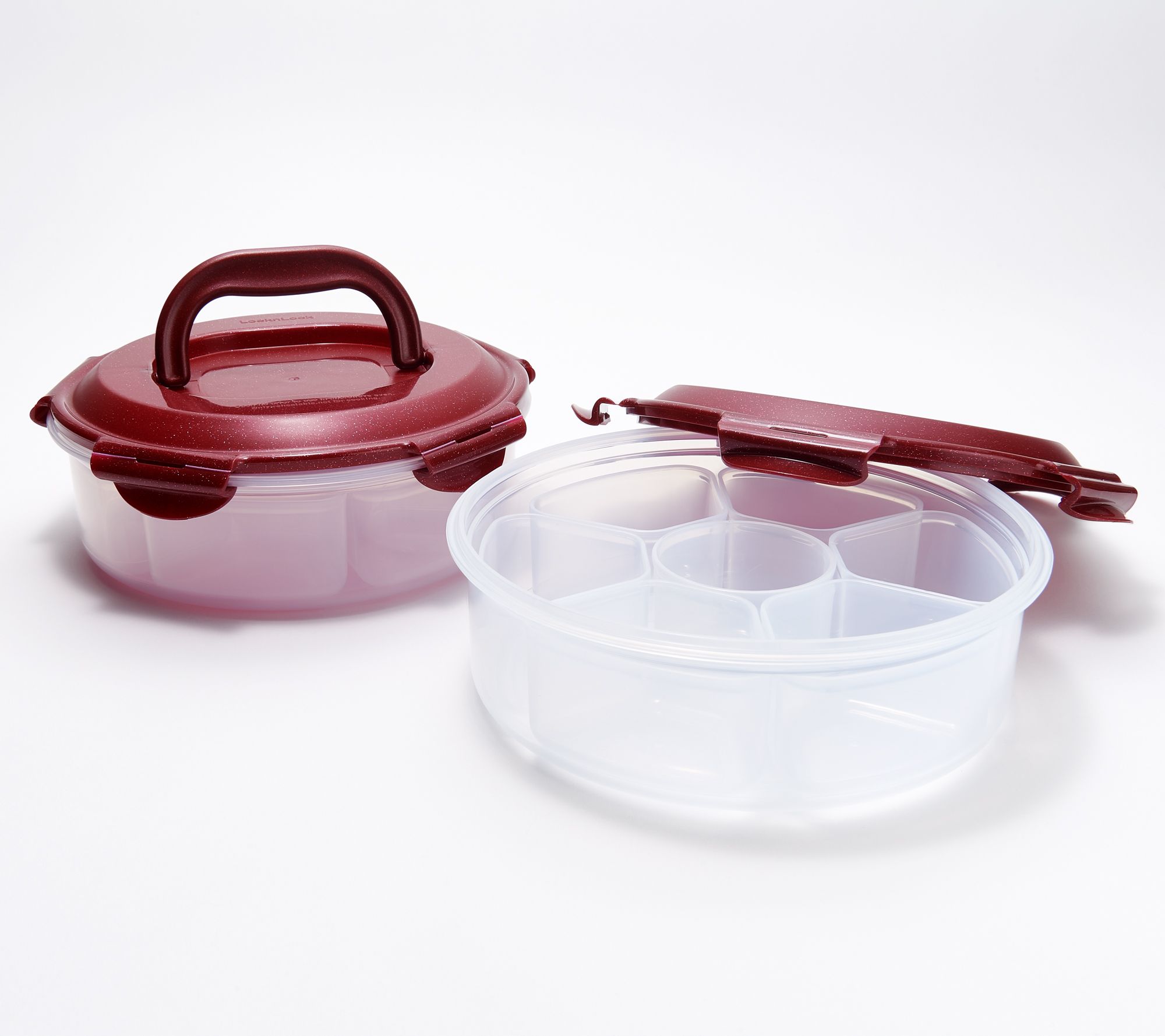 LocknLock S/2 Round Dessert & Appetizer Trays w/ Handle Lids