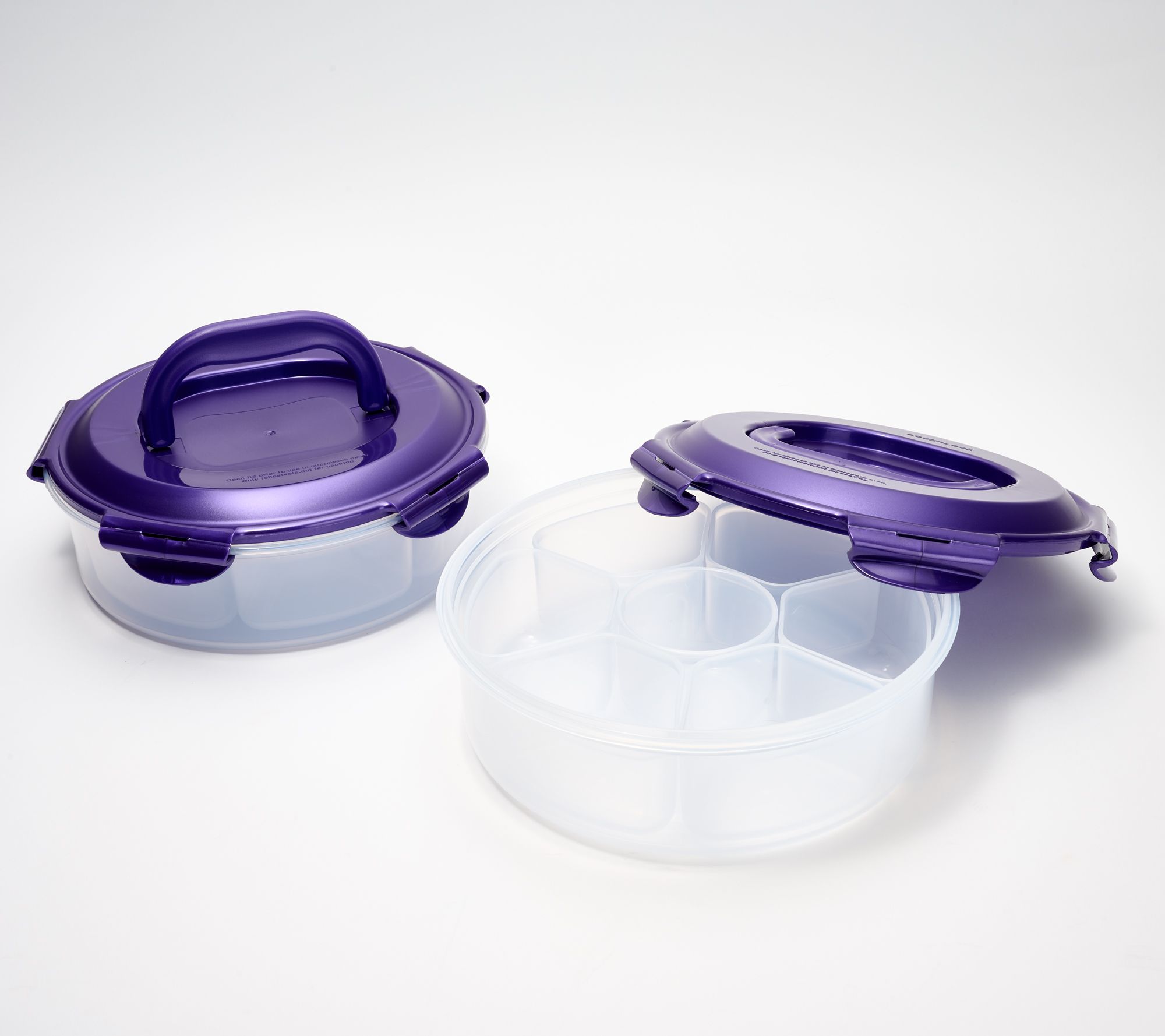 LocknLock S/2 Round Dessert & Appetizer Trays w/ Handle Lids