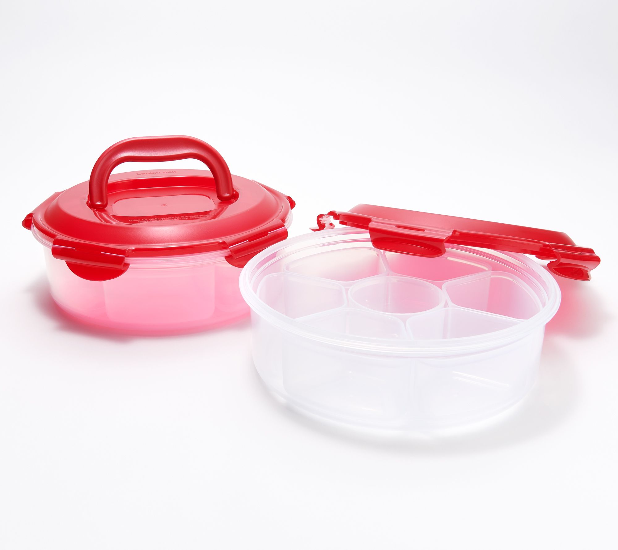 LocknLock S/2 Round Dessert & Appetizer Trays w/ Handle Lids