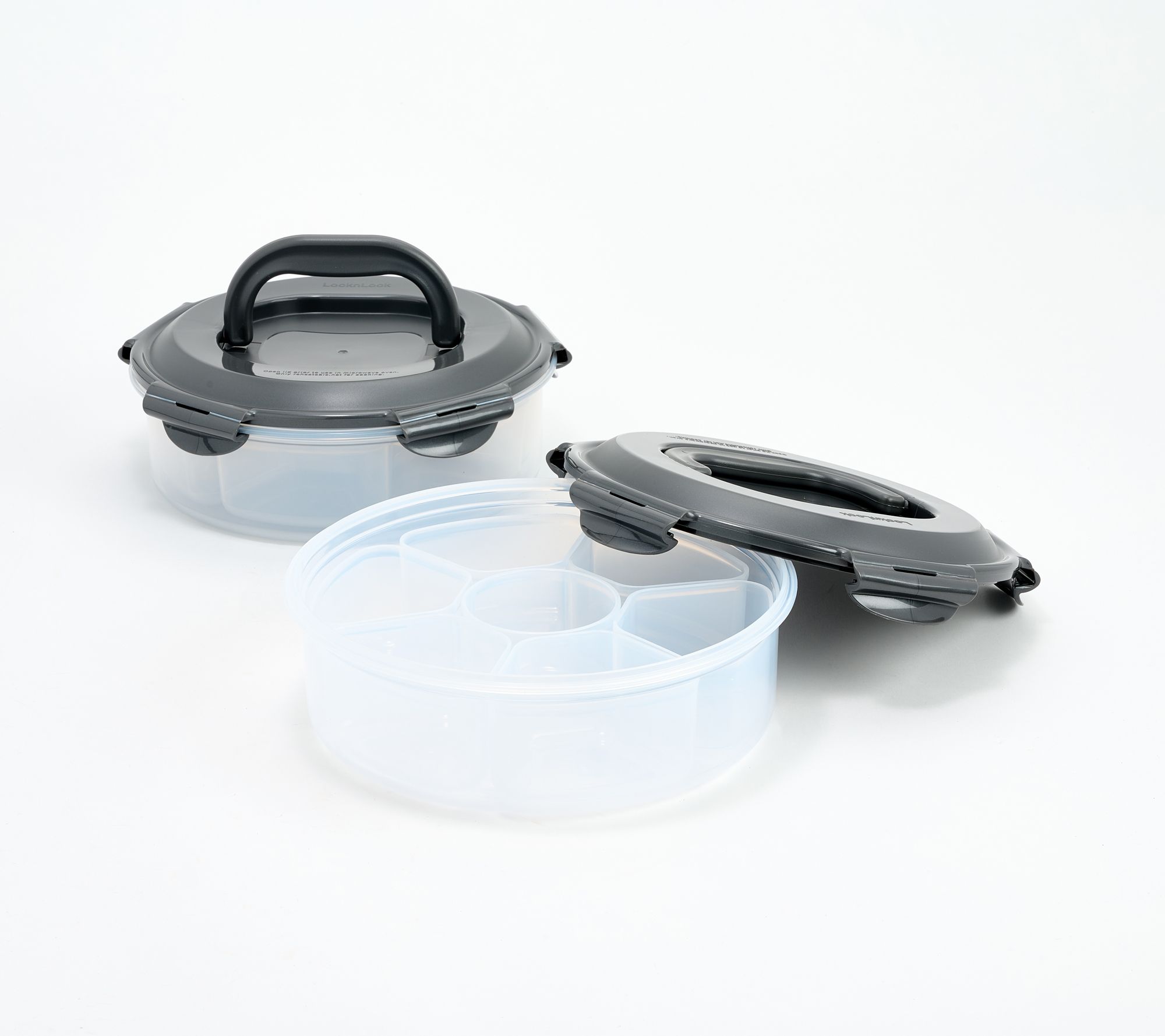 LocknLock S/2 Round Dessert & Appetizer Trays w/ Handle Lids