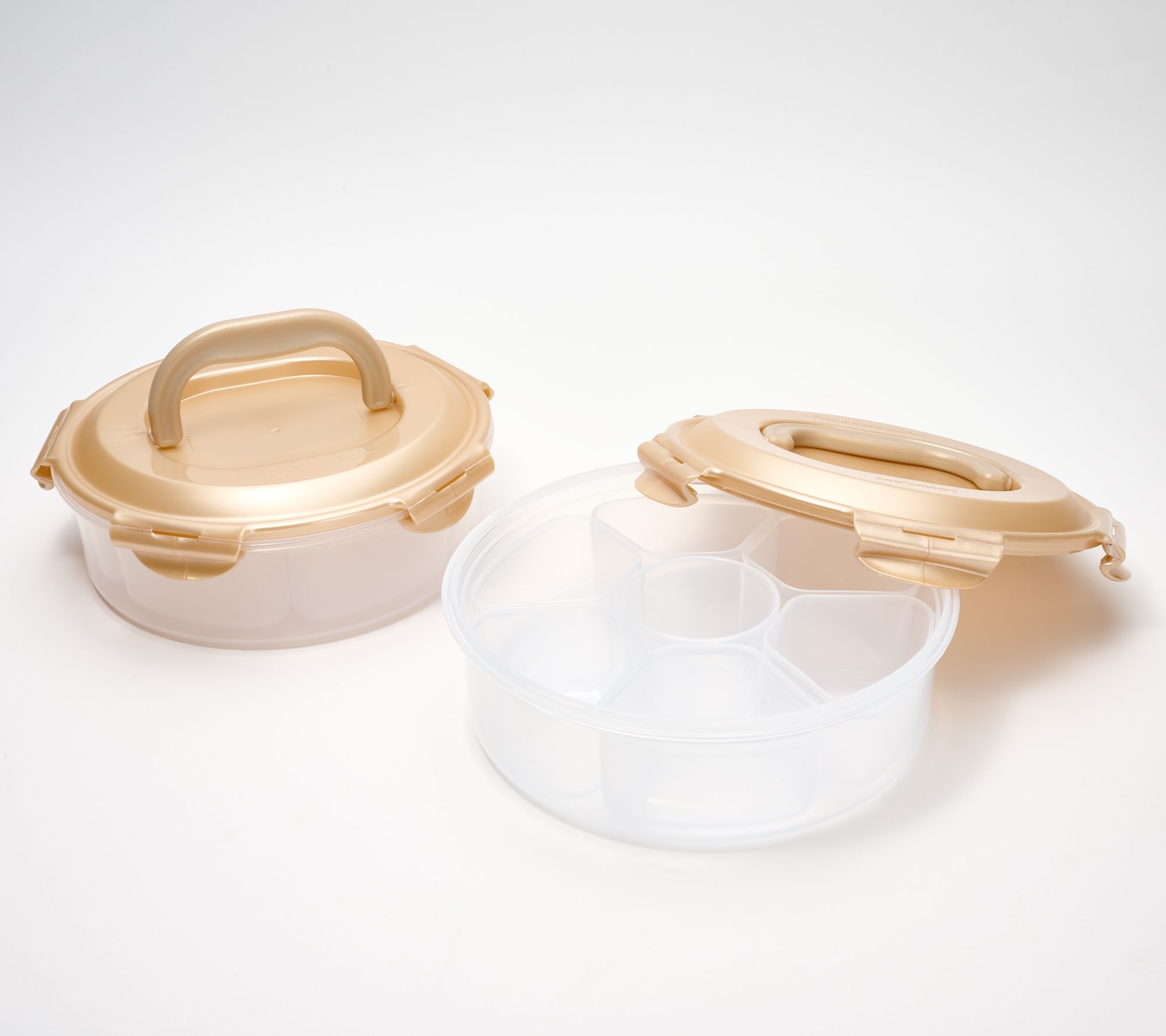 LocknLock S/2 Round Dessert & Appetizer Trays w/ Handle Lids