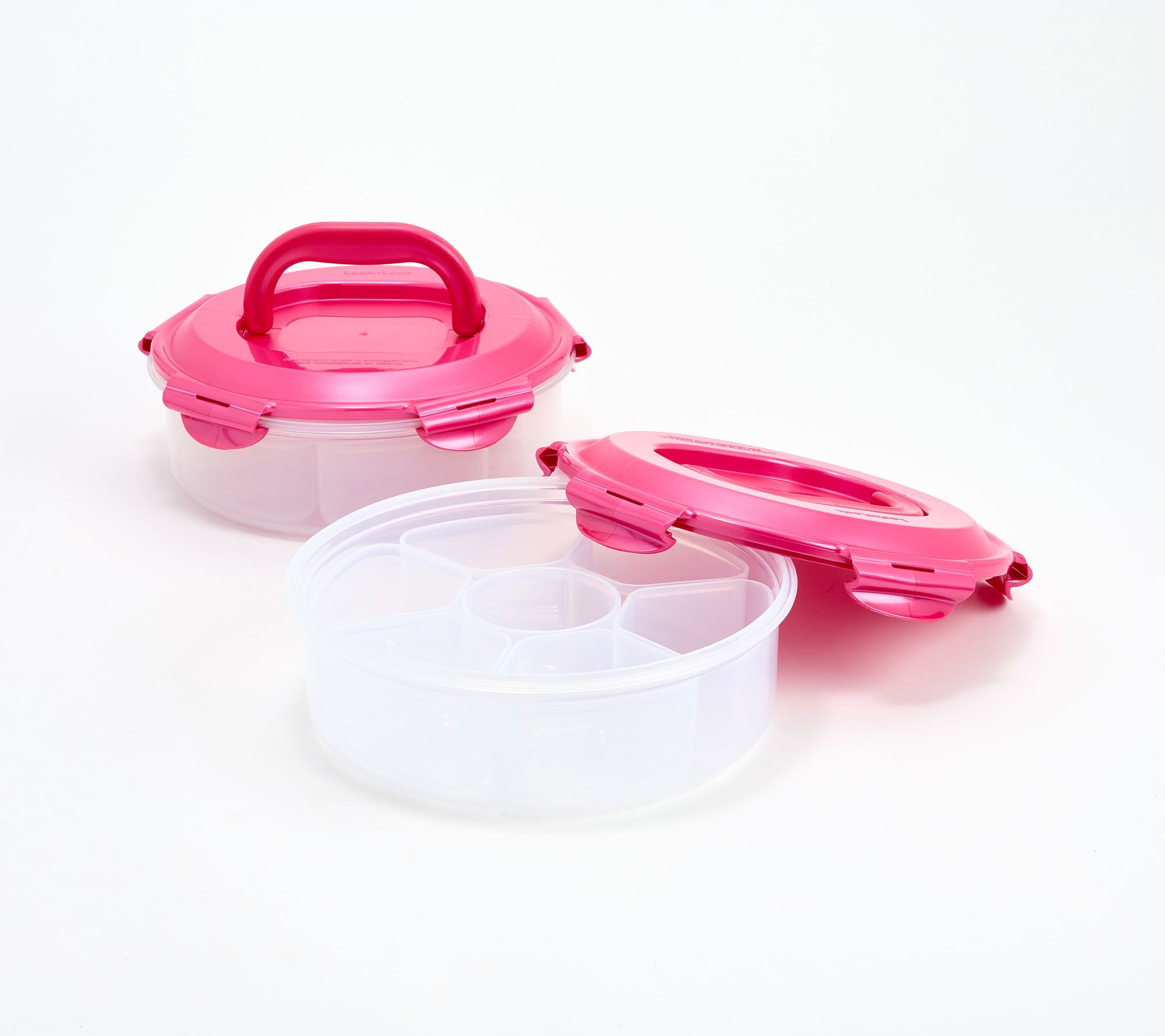 LocknLock S/2 Round Dessert & Appetizer Trays w/ Handle Lids