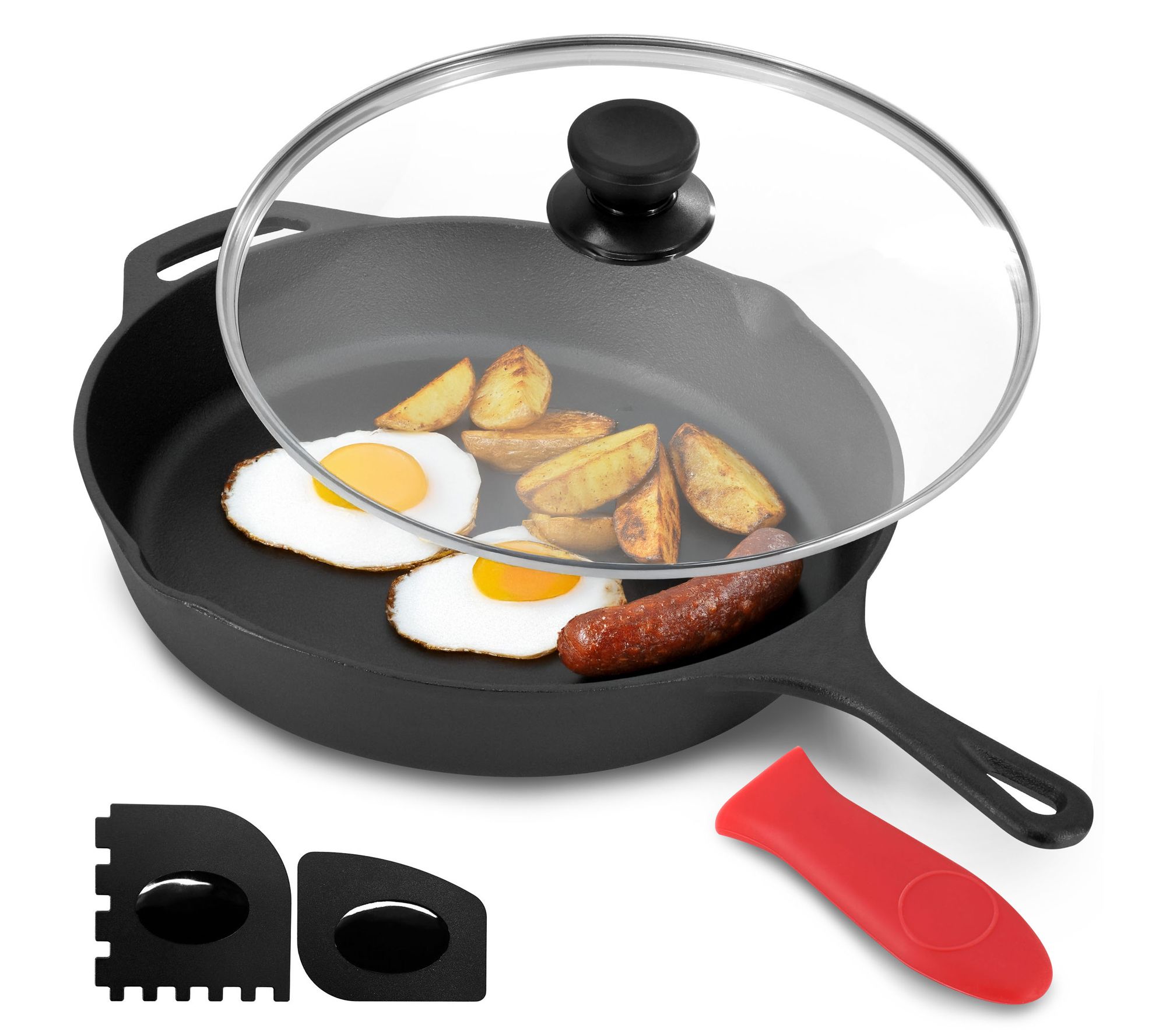 MegaChef 12" Pre-Seasoned Cast Iron Skillet w/Glass Lid