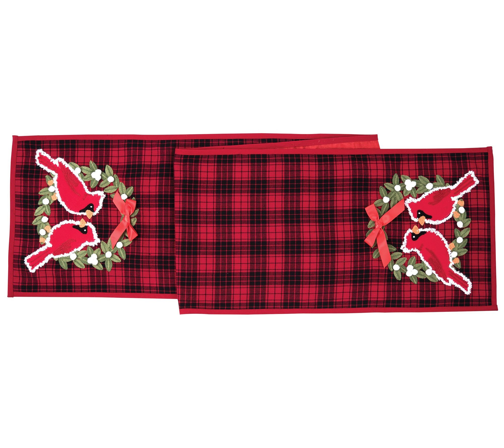 C&F Home 13" x 72" Cardinal Plaid Wreath Table Runner