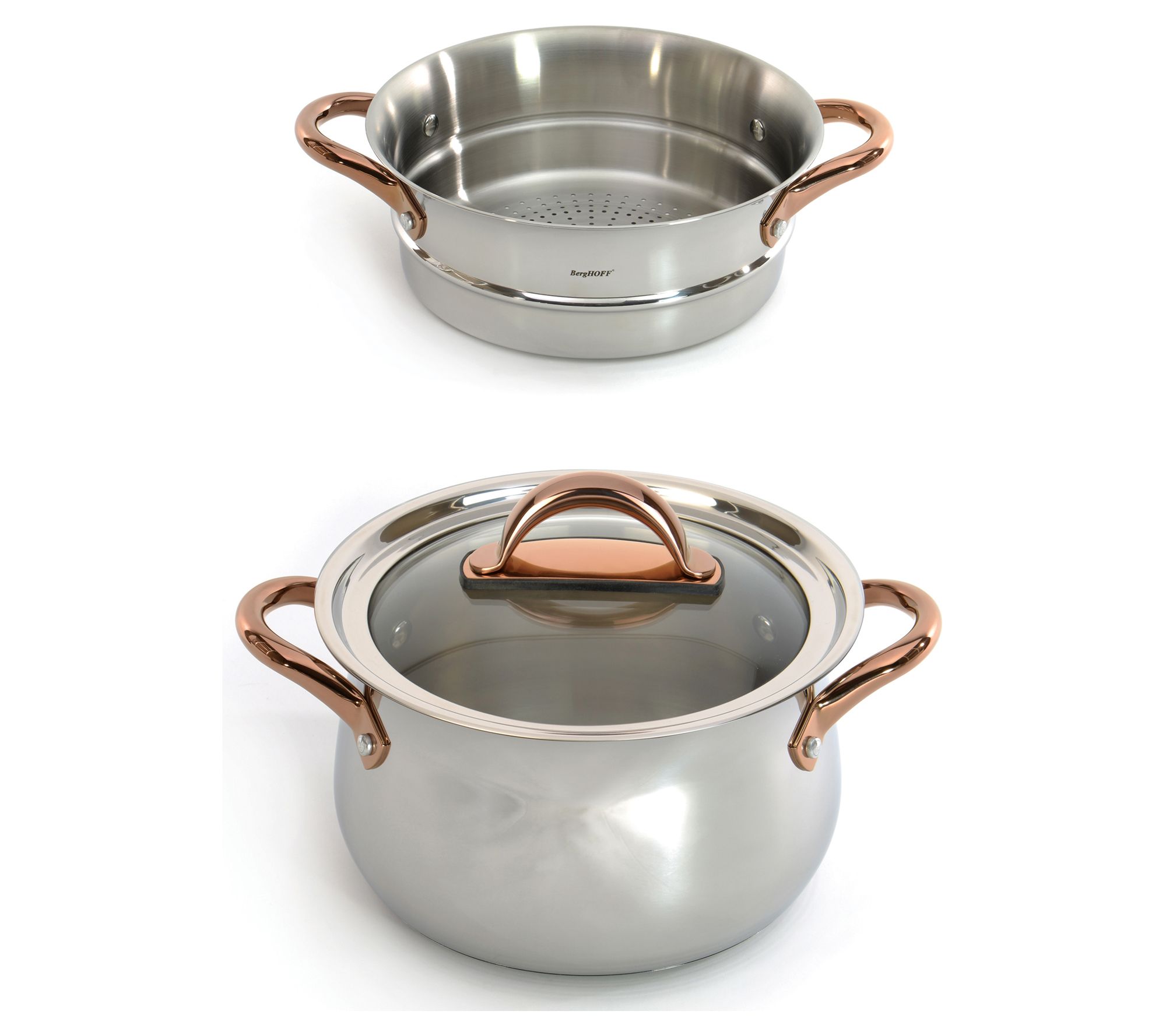BergHOFF Ouro Gold 3Pc 18/10 SS Steamer Set, Rose Gold Handles