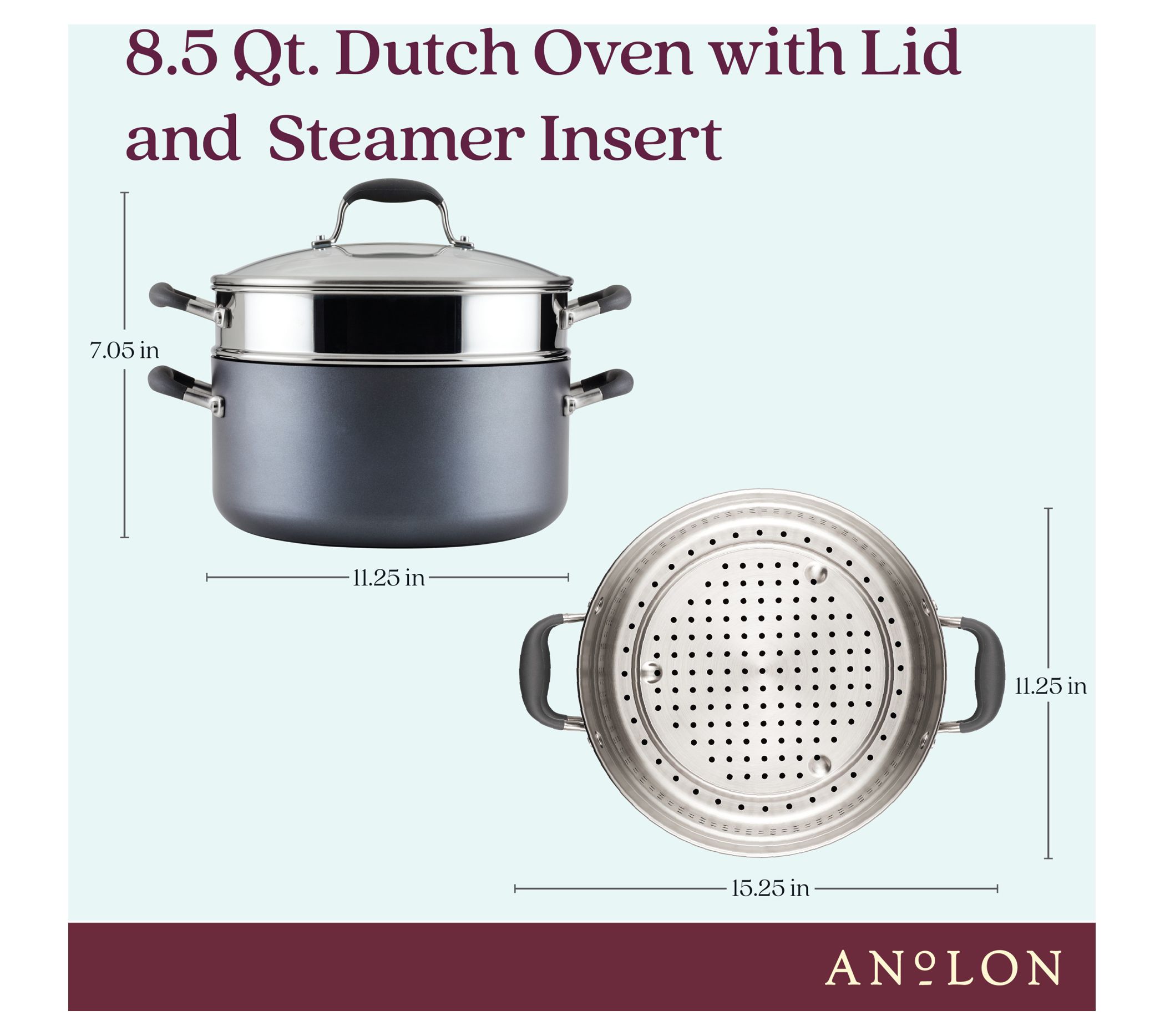 Anolon Hard-Anodized Stockpot with Steamer Insert, 8.5qt - QVC.com