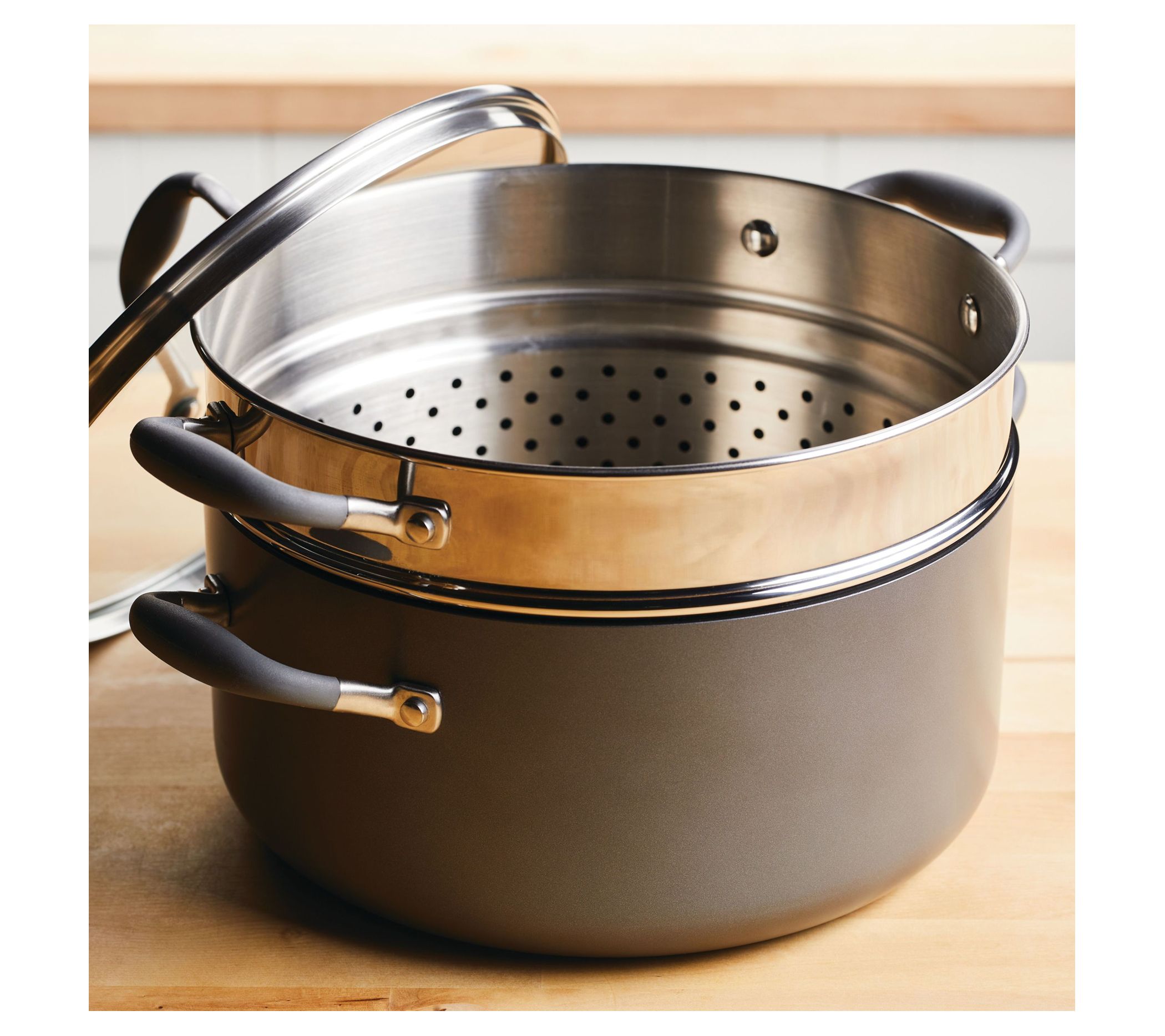 Anolon Hard-Anodized Stockpot with Steamer Insert, 8.5qt - QVC.com