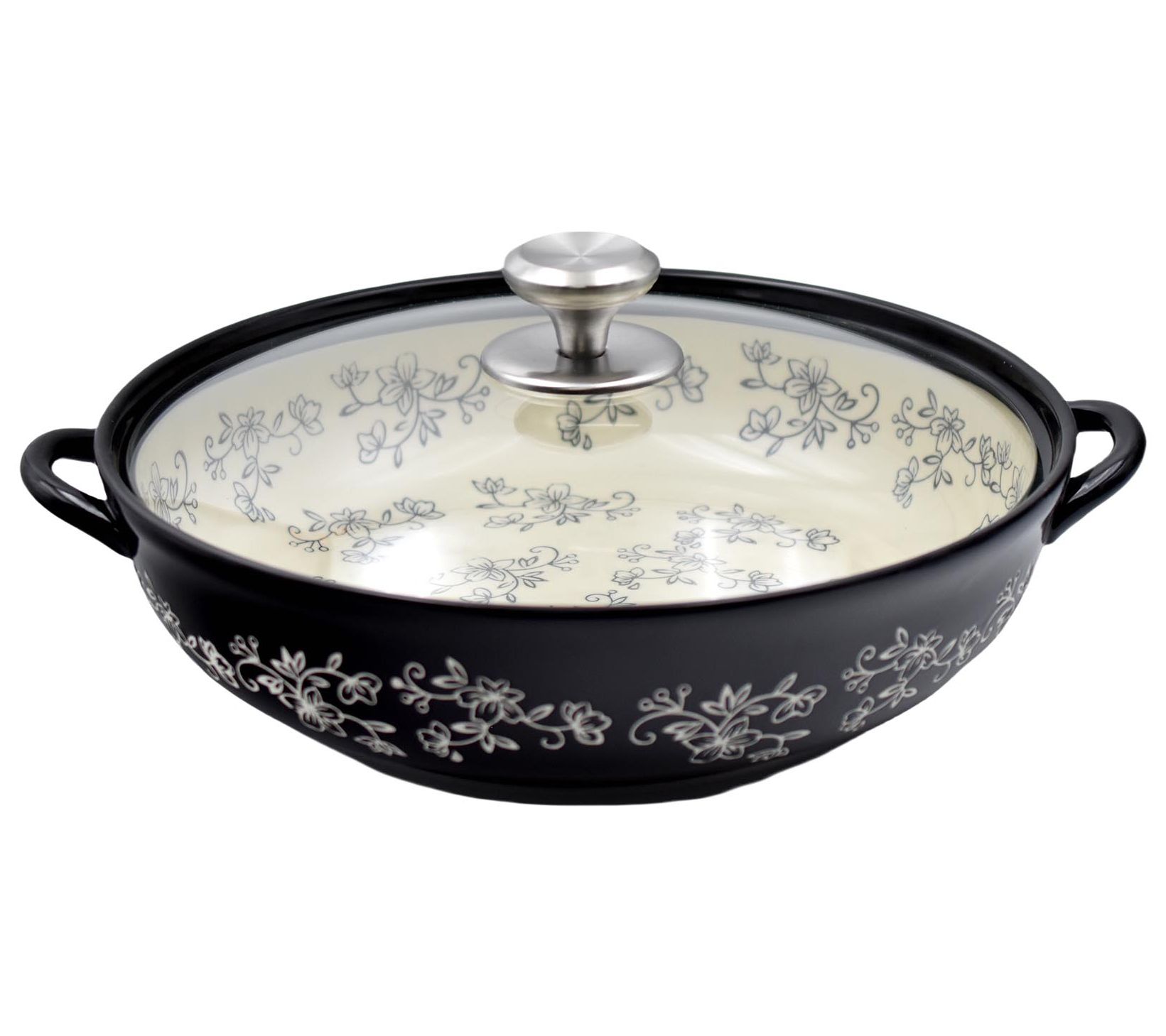 "As Is" Temp-tations Floral Lace 4qt Shallow Baker with Glass Lid