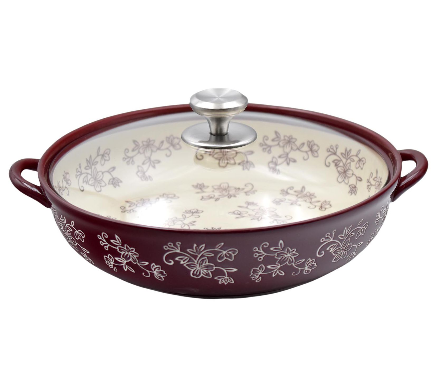 "As Is" Temp-tations Floral Lace 4qt Shallow Baker with Glass Lid