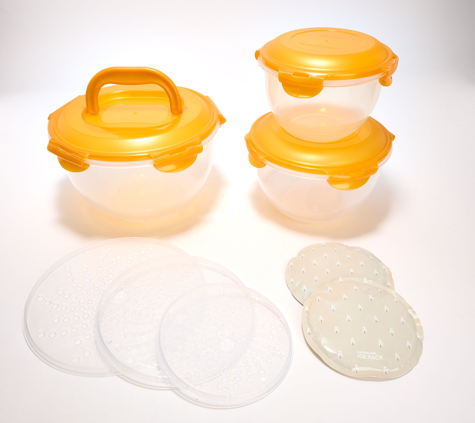 LocknLock 3-Piece Nestable Bowl Set w/ Handle Lid & Ice Packs