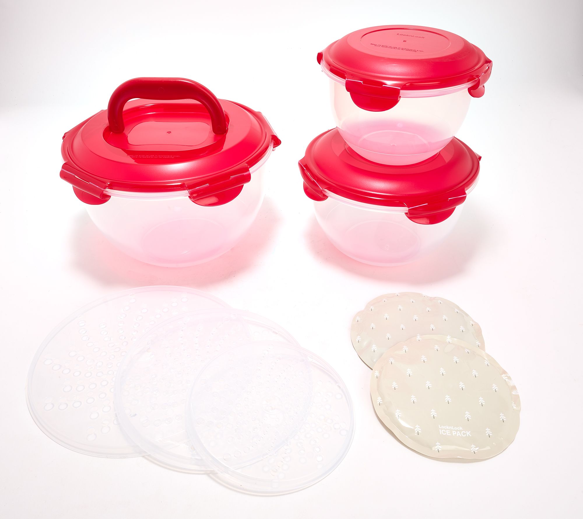 LocknLock 3-Piece Nestable Bowl Set w/ Handle Lid & Ice Packs