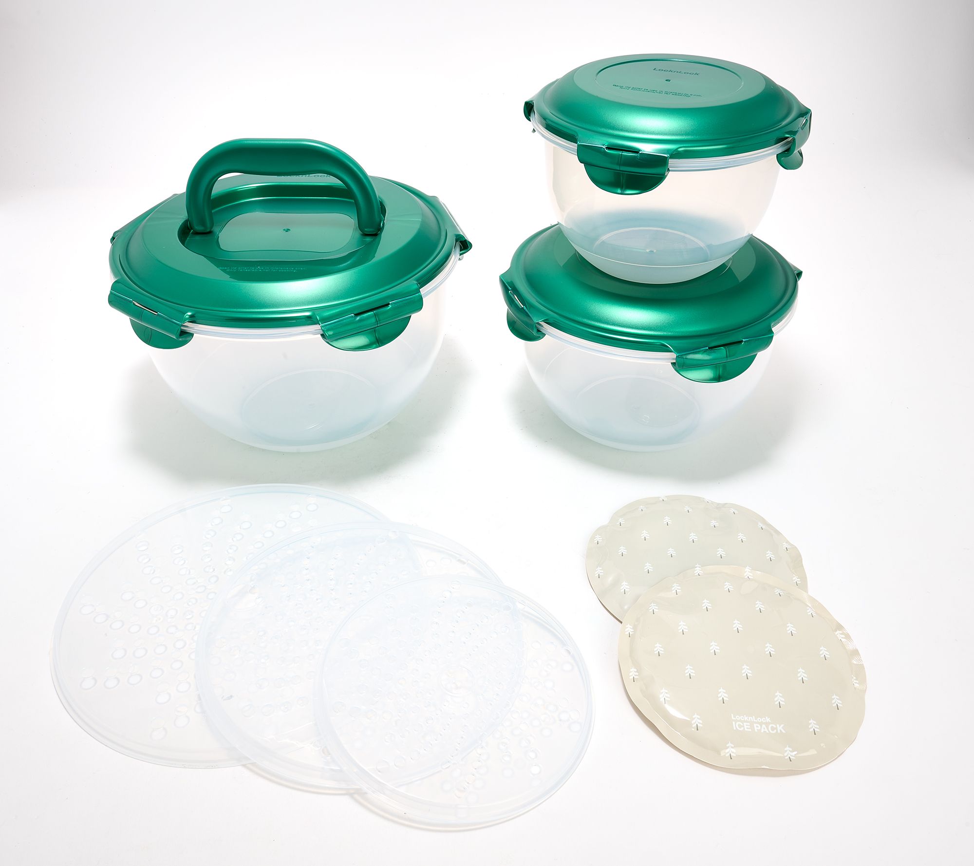 LocknLock 3-Piece Nestable Bowl Set w/ Handle Lid & Ice Packs