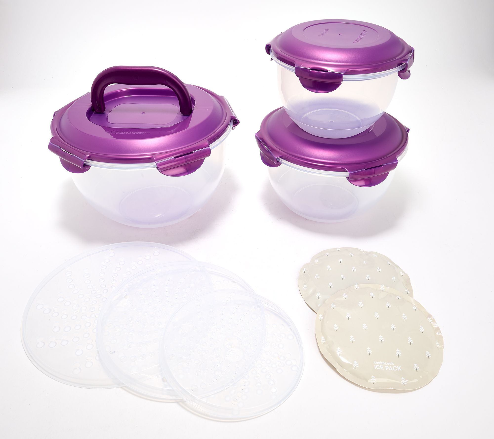 LocknLock 3-Piece Nestable Bowl Set w/ Handle Lid & Ice Packs