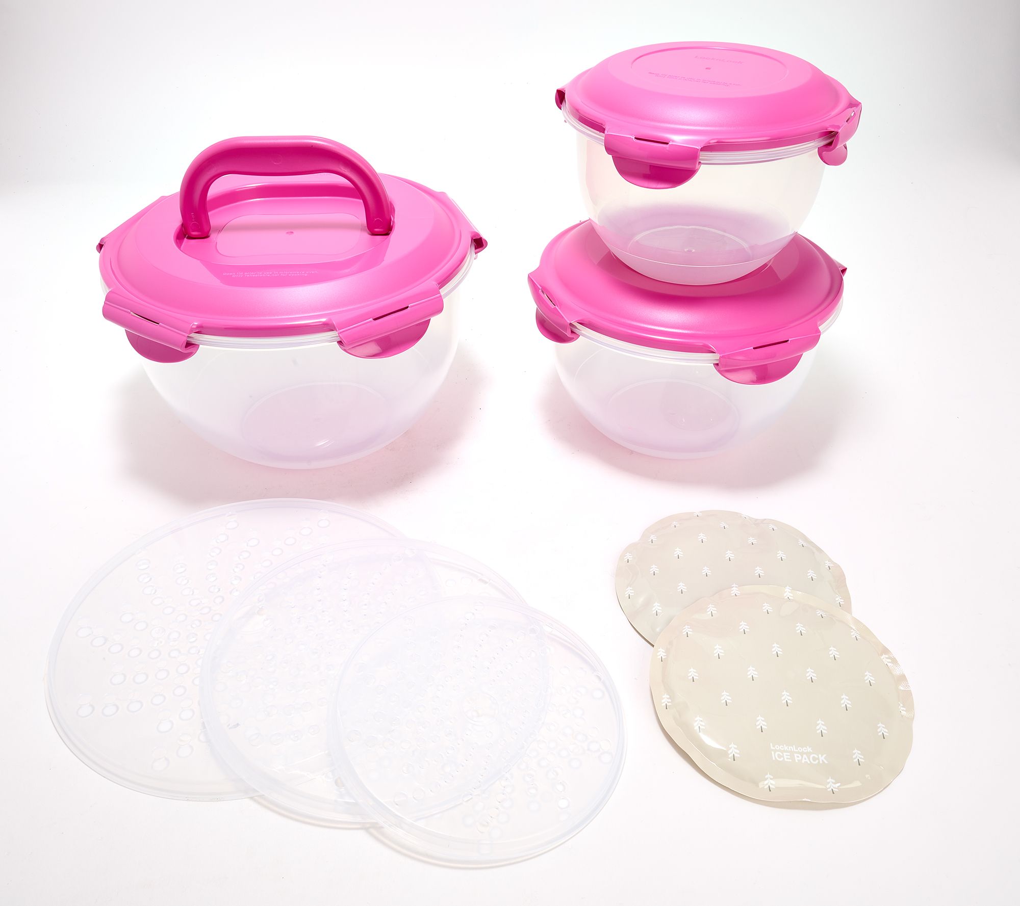 LocknLock 3-Piece Nestable Bowl Set w/ Handle Lid & Ice Packs