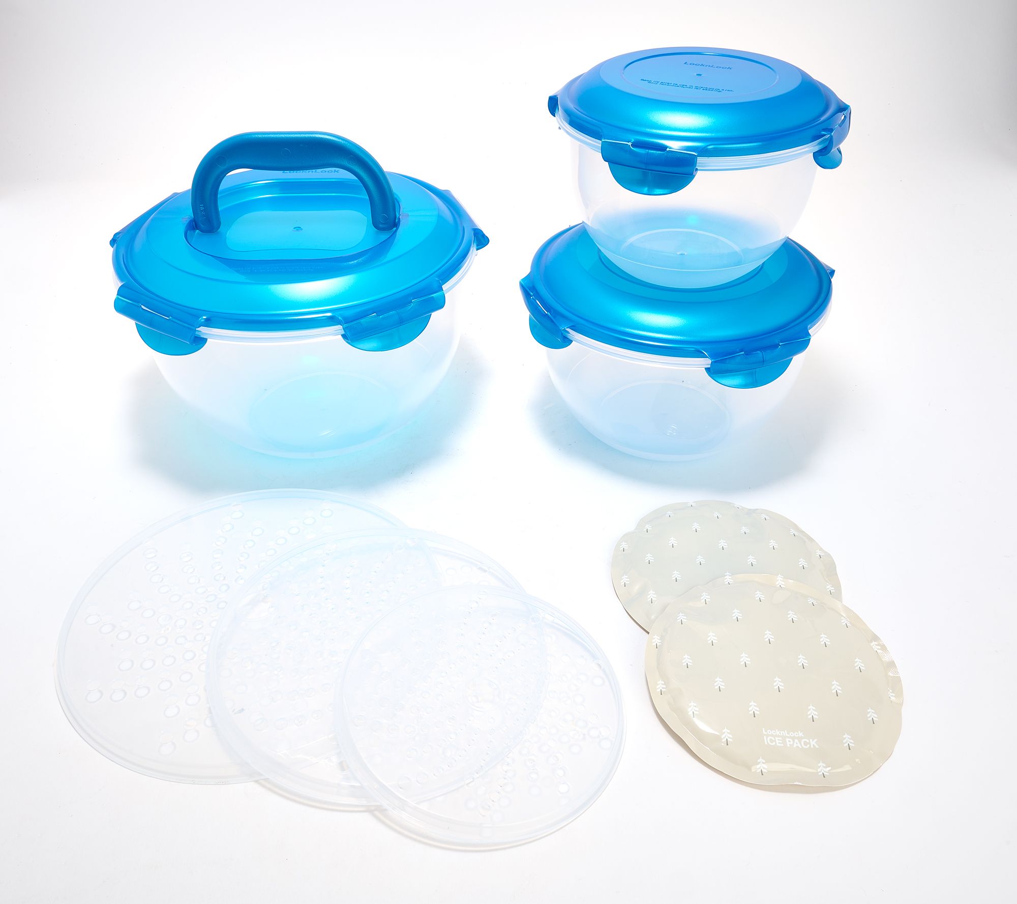 LocknLock 3-Piece Nestable Bowl Set w/ Handle Lid & Ice Packs