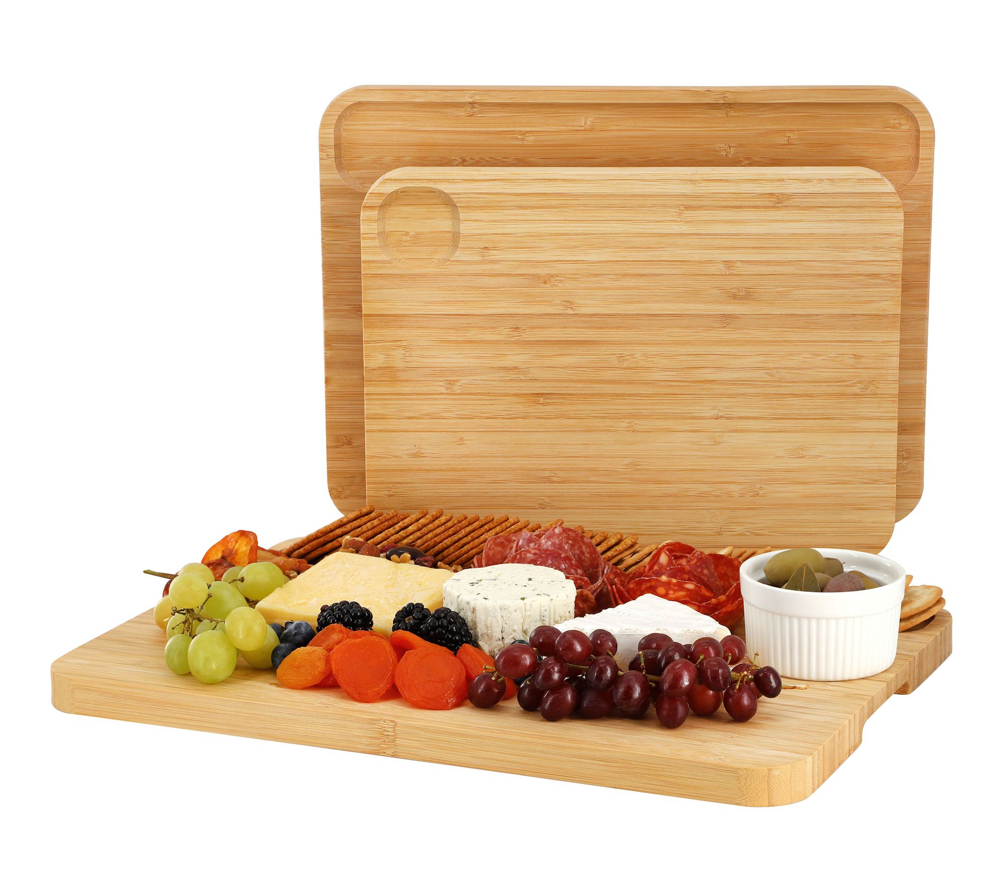 MegaChef 3pc Bamboo Cutting Prep and Serving Board Set