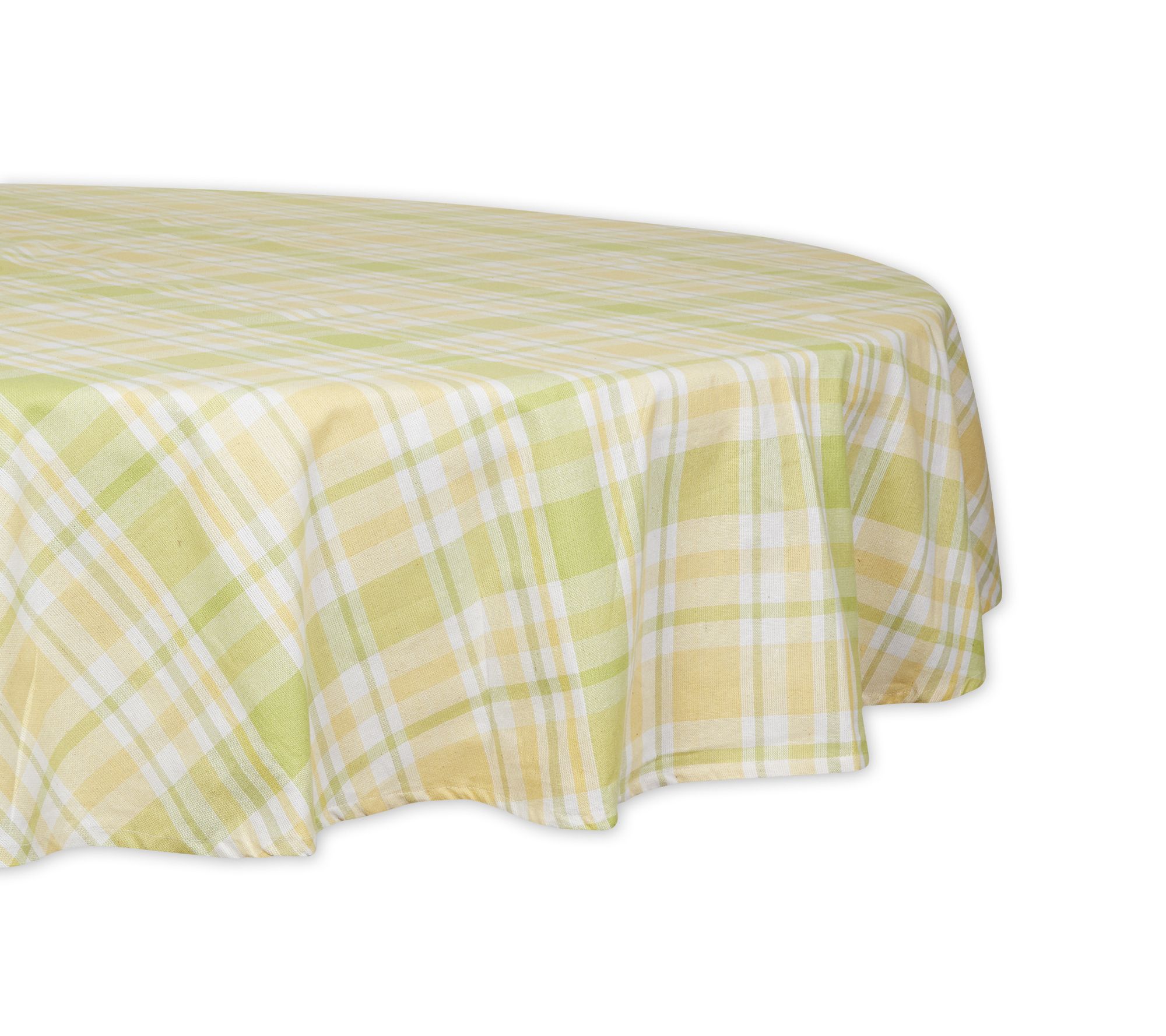 Design Imports 70" Round Lemon Bliss Plaid Tabl ecloth