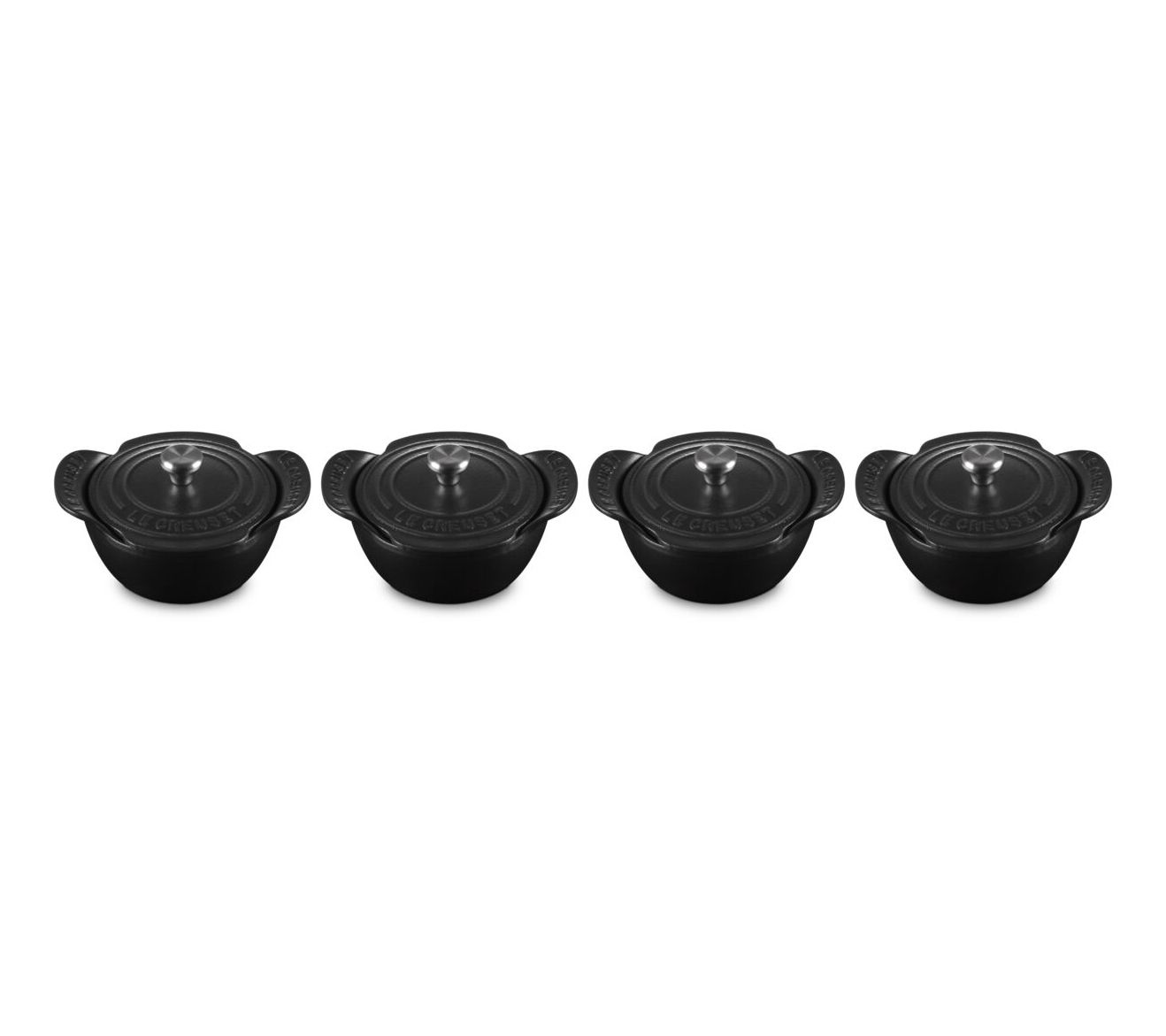 Set of 4  Mini Round Cocotte 1/3 QT Matte BlackSs Knob