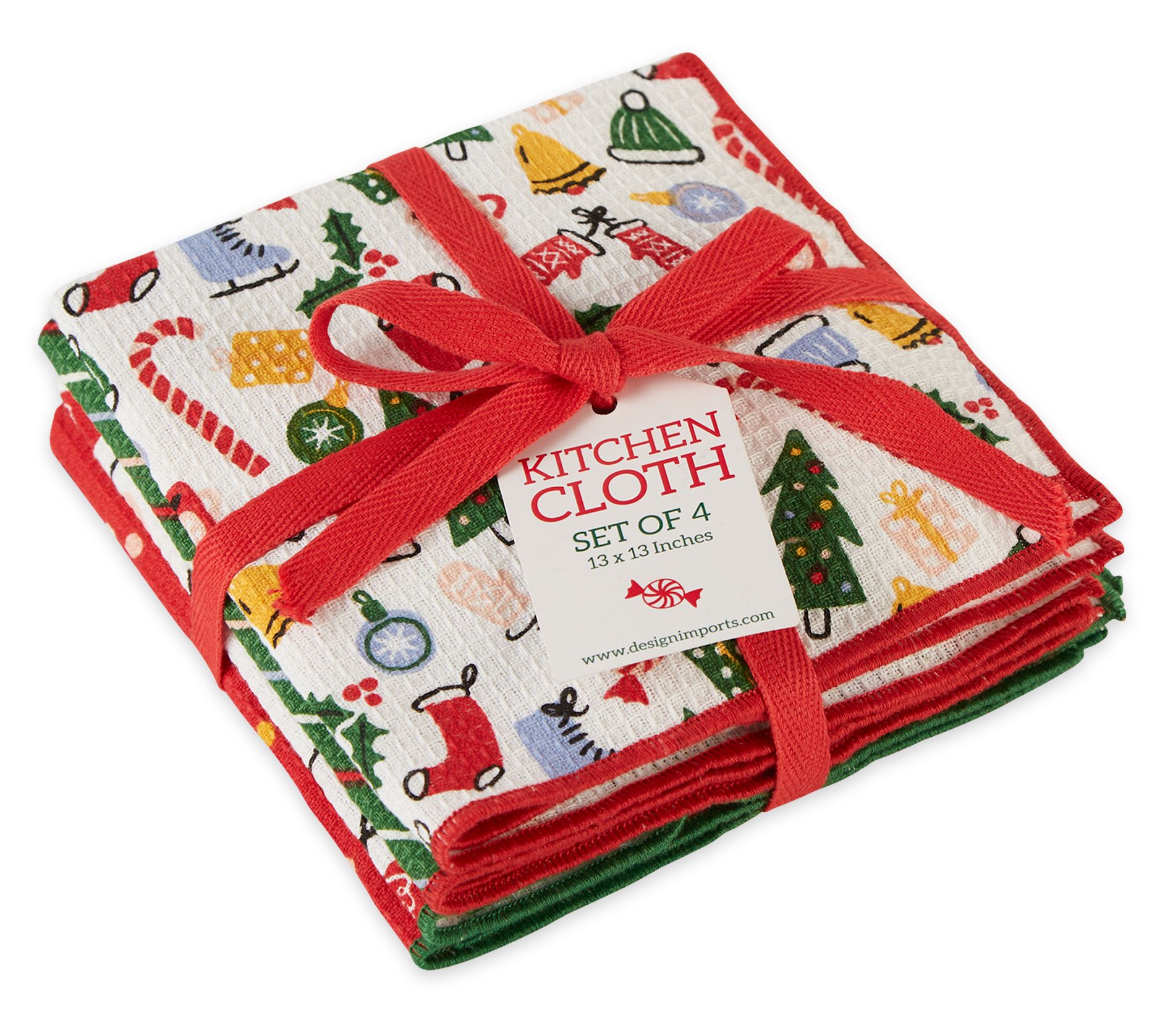 Design Imports S/4 Holiday Vibes Printed WaffleDishcloths