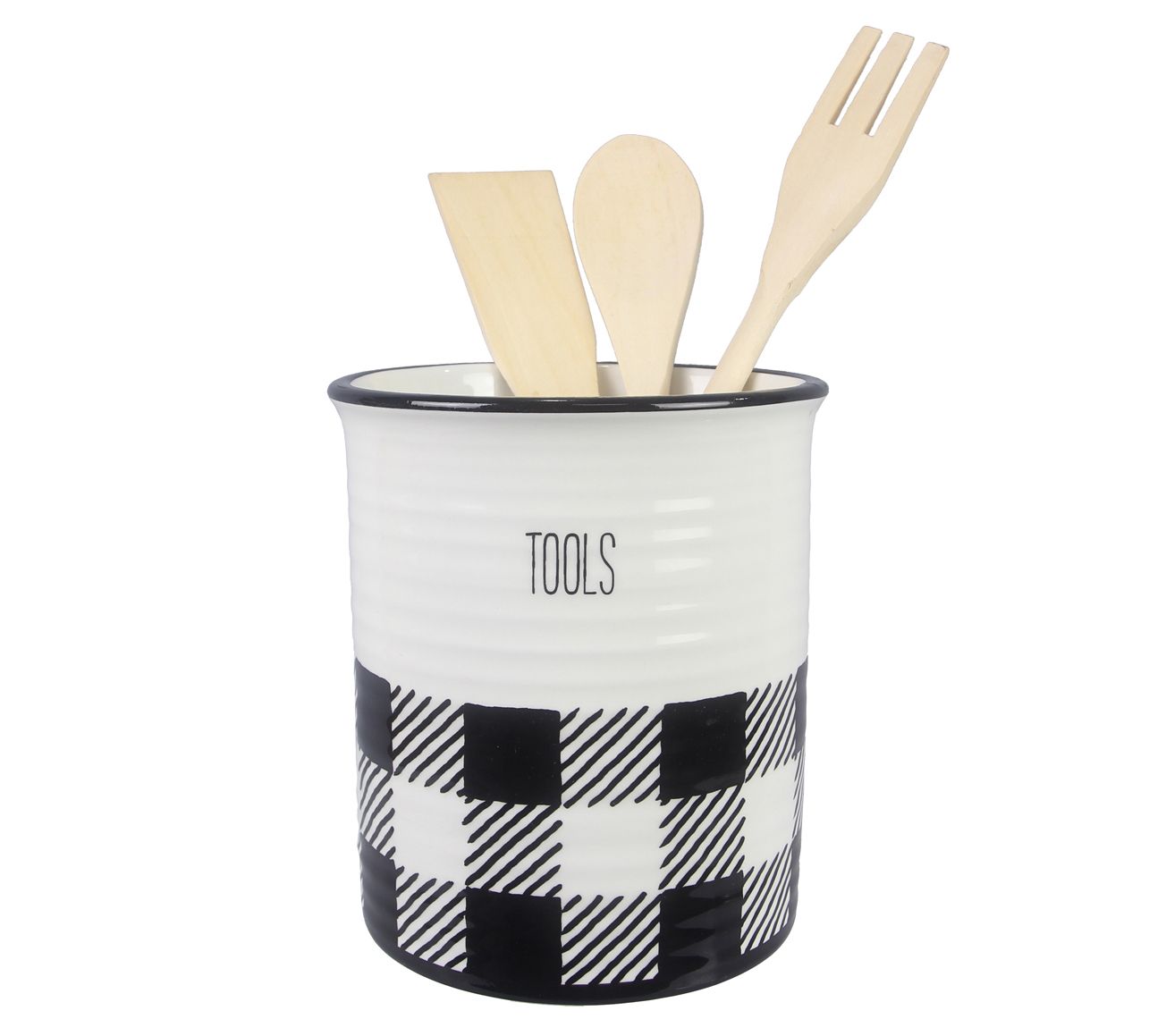 Young's Inc. 4 Pc Buffalo Plaid Kitchen Tool Holder with Tools