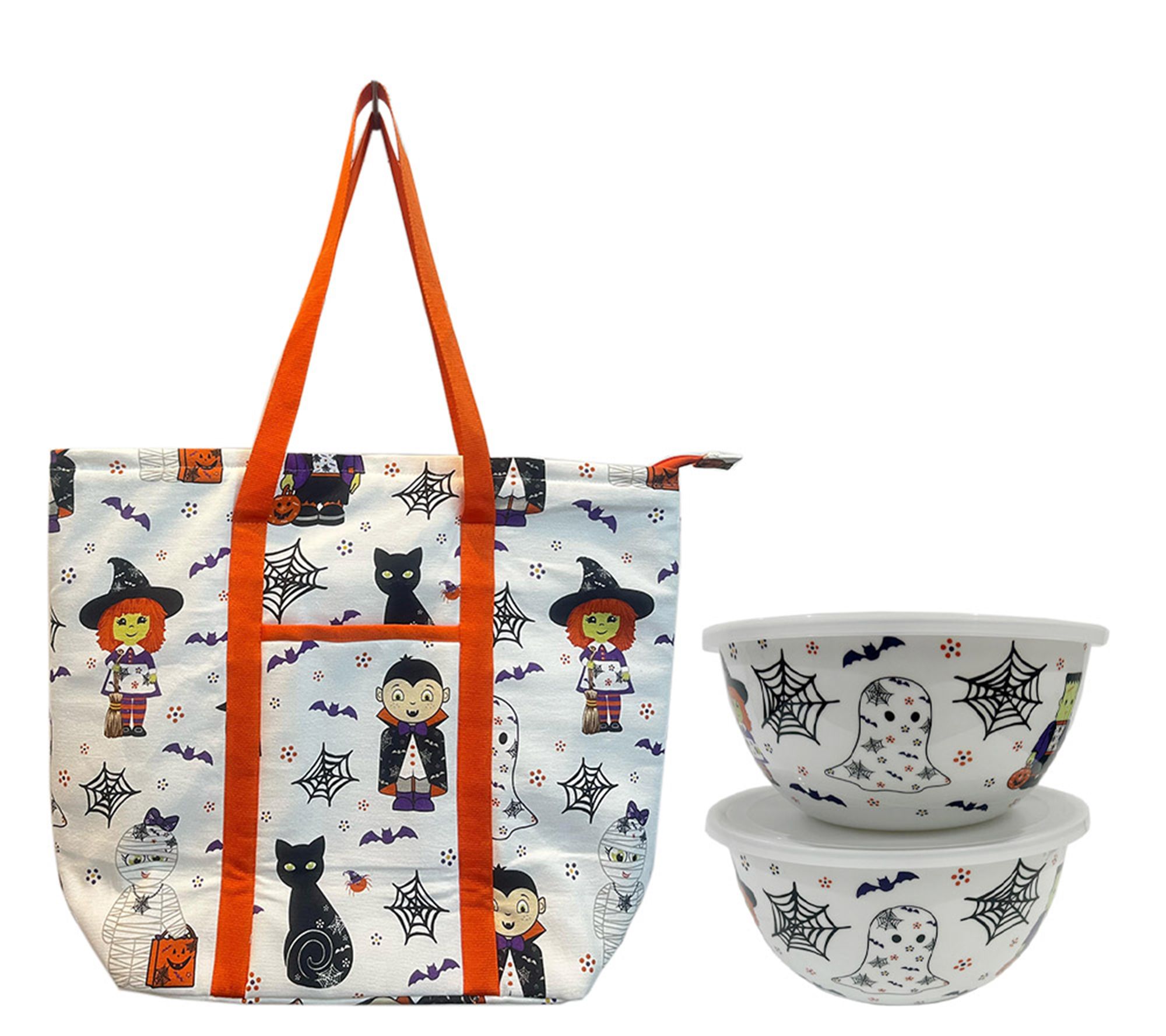 Temp-tations Insulated Tote w/ 3-qt & 4-qt Stainless Bowls w/ Plastic Lids