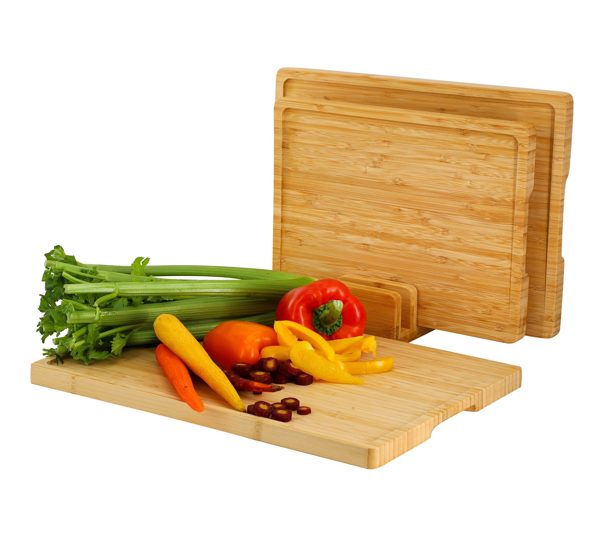MegaChef 3pc Natural Bamboo Cutting Board Set with Base