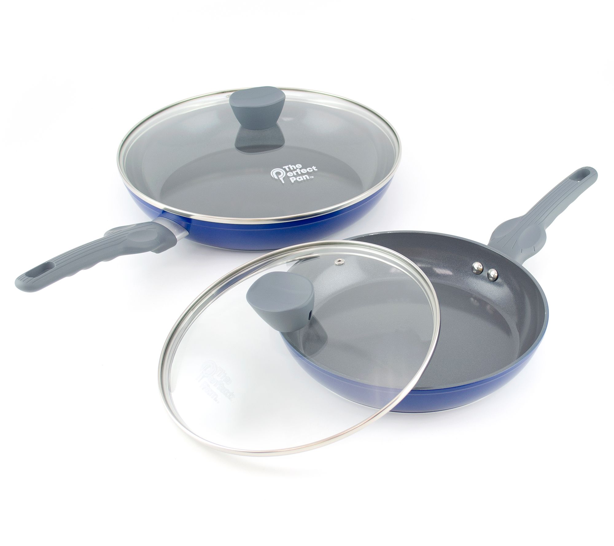The Perfect Pan 9.5 and 12 Fry Pan Set w/Glass Lids ,Blue