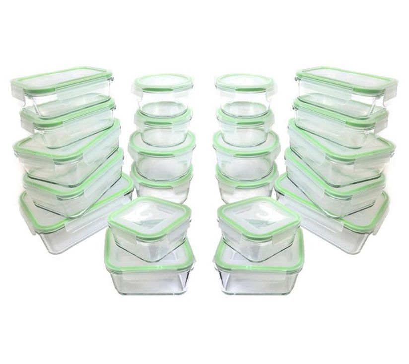 JoyJolt Joyful 24-Piece Green Glass Storage Containers with Leakproof Lids Set
