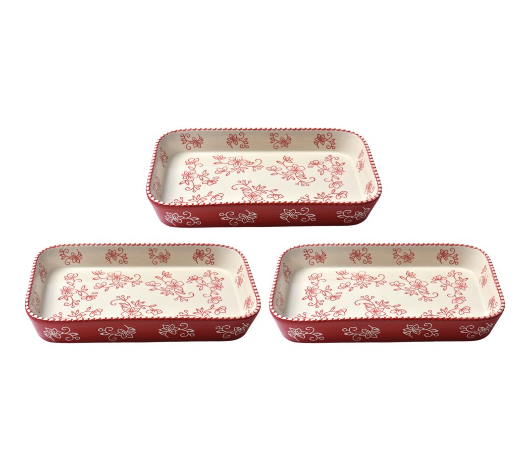 Temp-tations Floral Lace Set of (3) Stoneware Micro Bakers