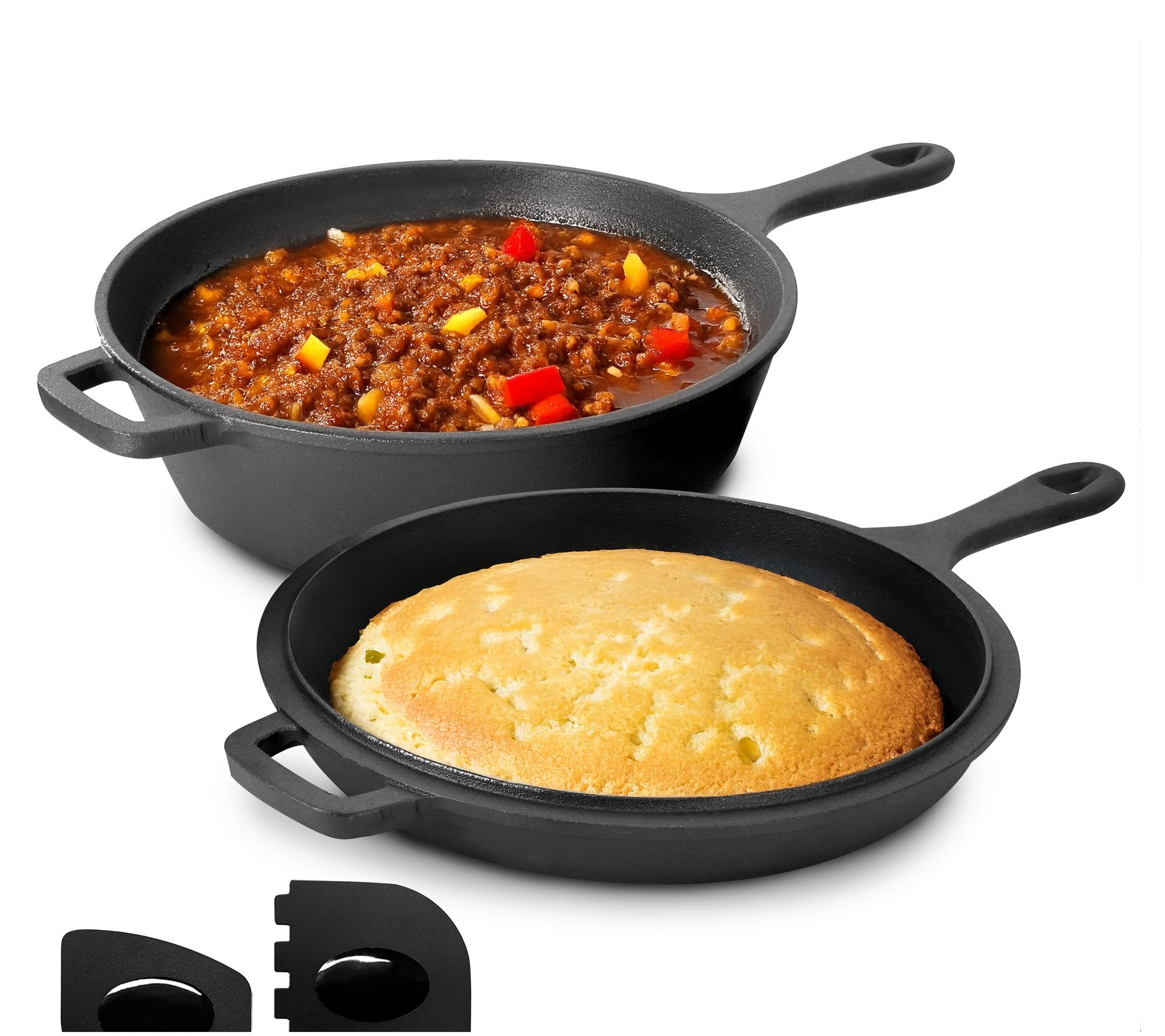 MegaChef 10.5" 2-in-1 Cast Iron Skillet Fry PanLid w/ Scraper
