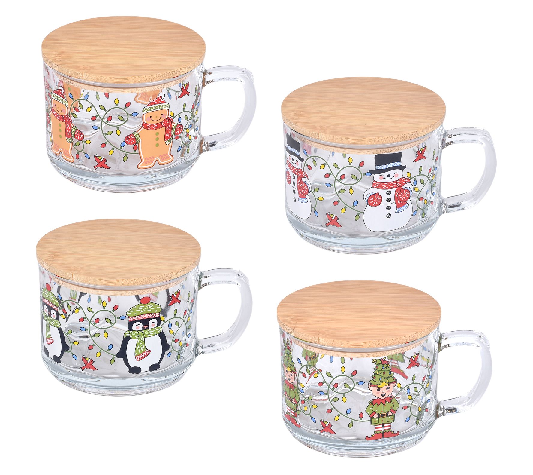 "As Is" Temp-tations Seasonal Set/4 16-oz Glass Mugs with Lids